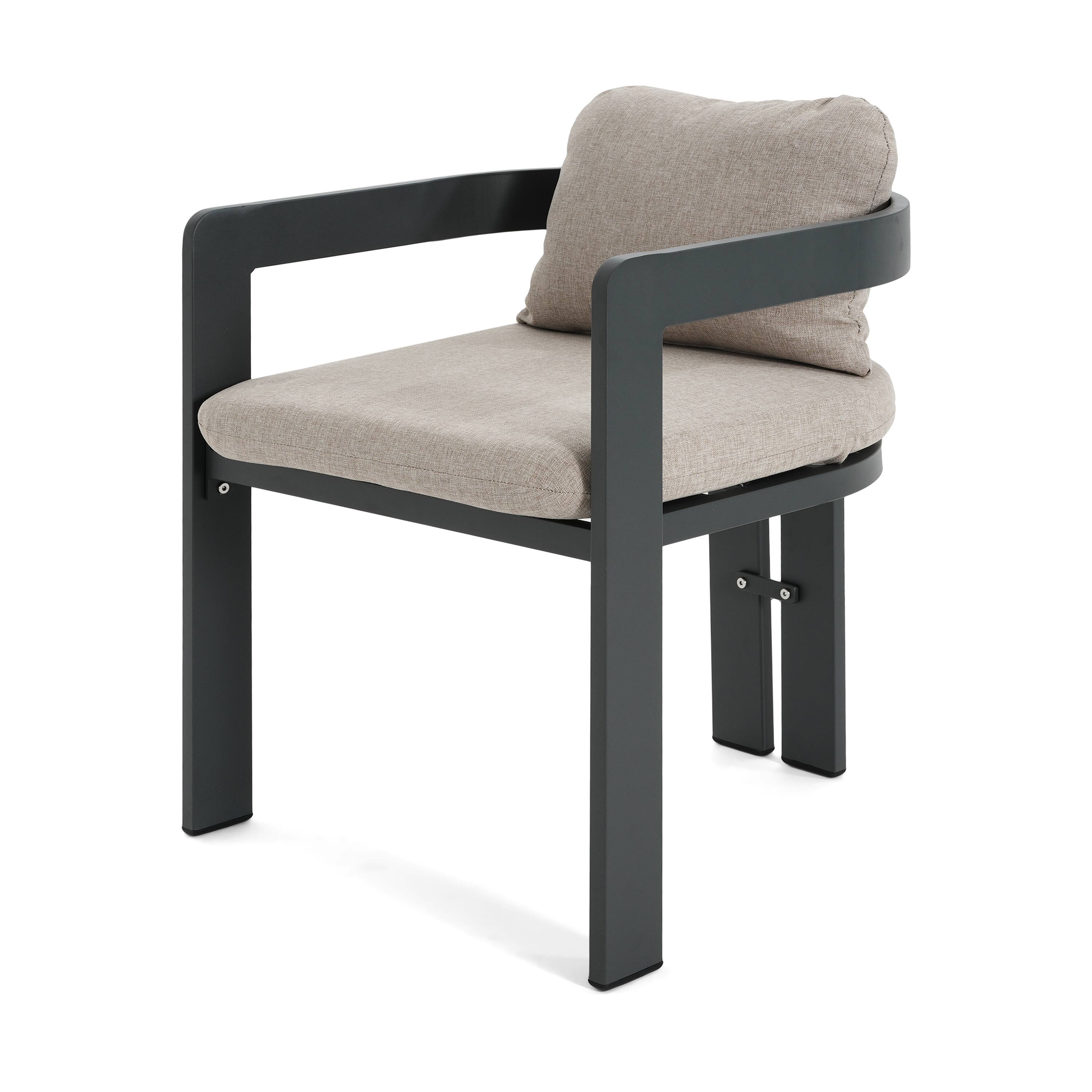 Back. Mondawe - Set of 2 Patio Outdoor Aluminum Dining chair with Cushion - Beige+Black.