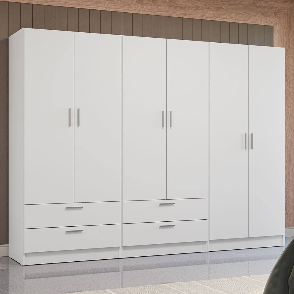 Angle. Madesa - MADESA 6 Doors 4 Drawers Wardrobe Set with Shelves and Hanging Space 94"L- White - White.