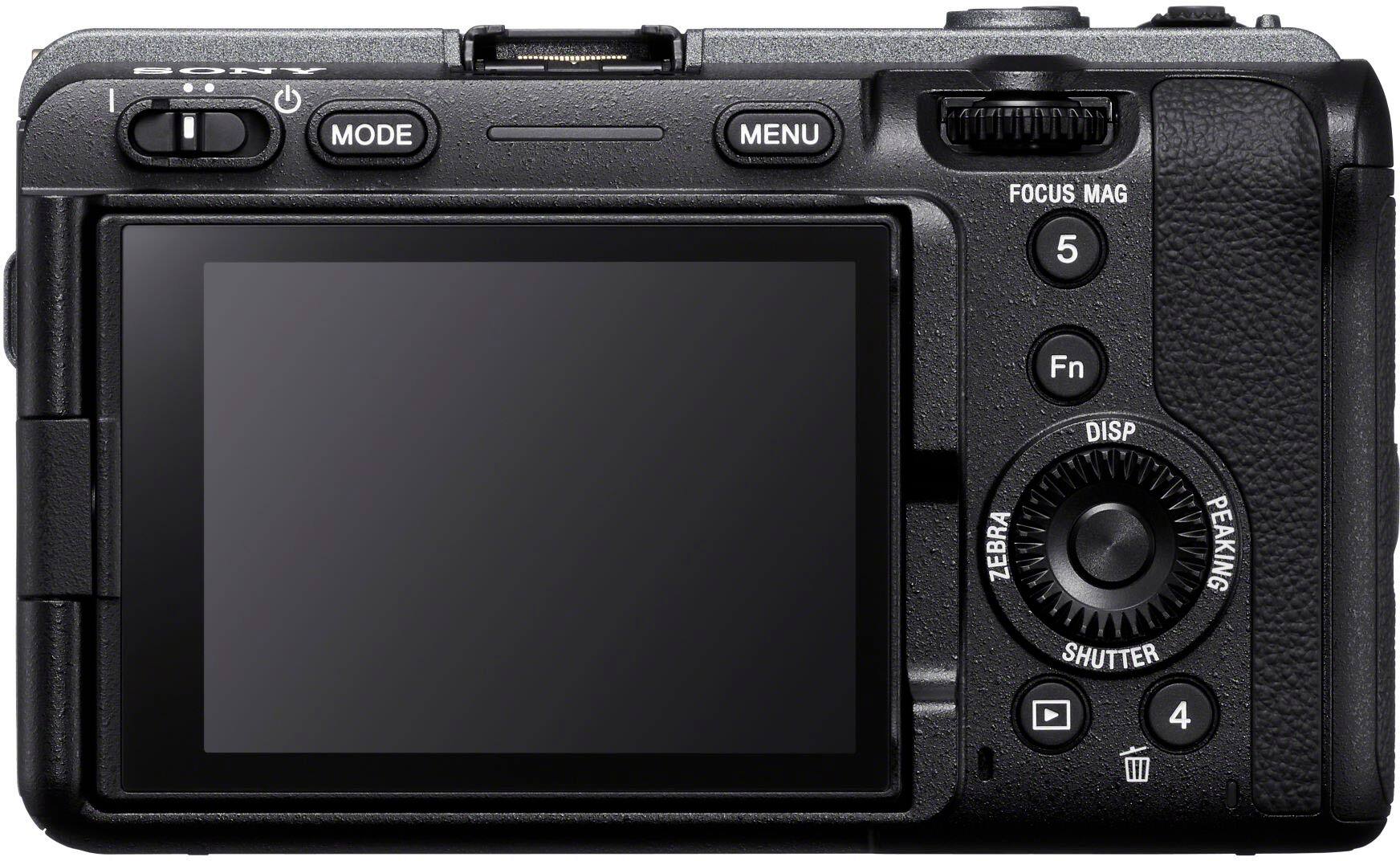 The text on the image reads: "Sony mode menu focus mag 5 fn zebra display shutter peak."