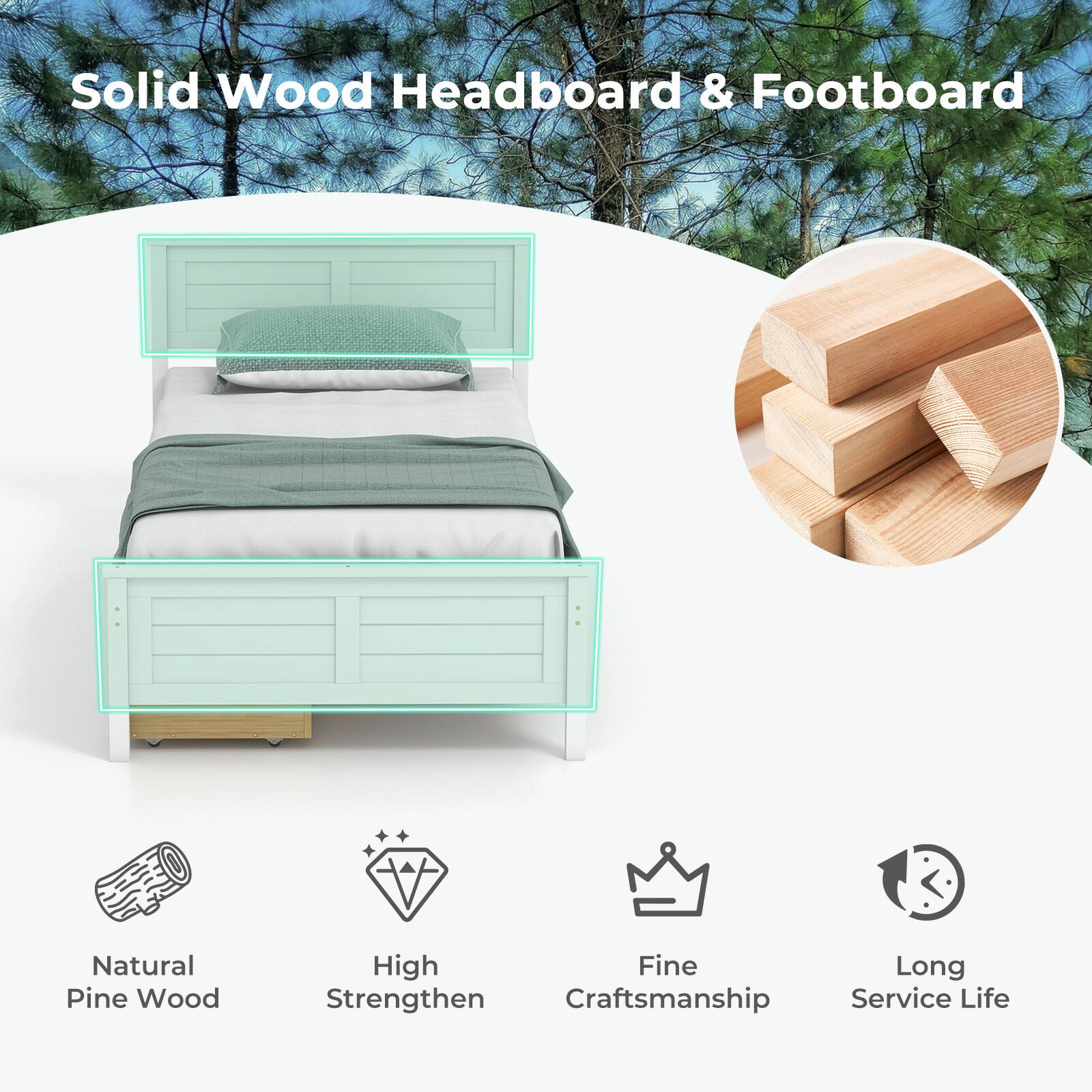 Solid Wood Headboard & Footboard

- Natural Pine Wood
- High Strengthen
- Fine Craftsmanship
- Long Service Life