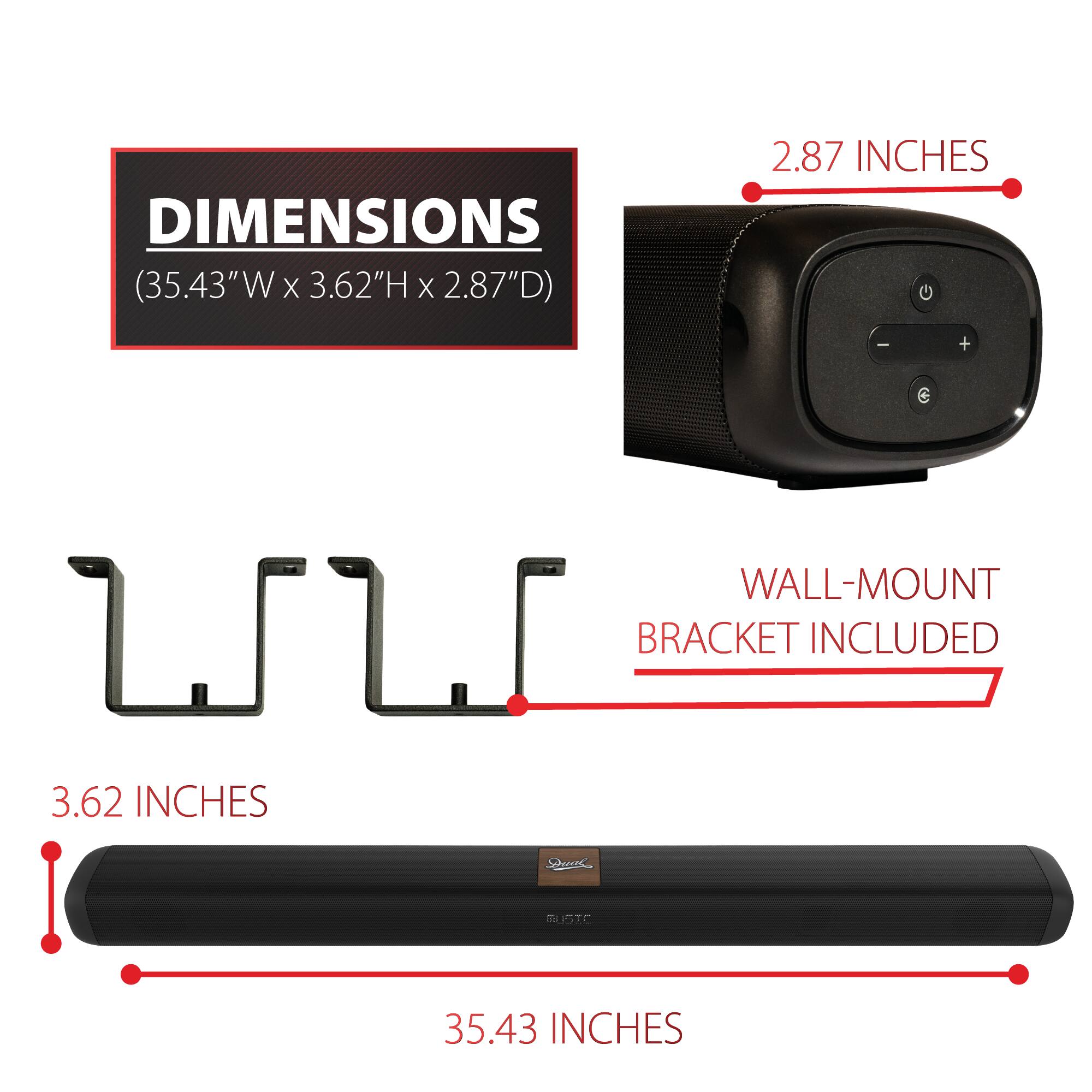 DIMENSIONS (35.43"W X 3.62"H X 2.87"D)

2.87 INCHES

WALL-MOUNT BRACKET INCLUDED

3.62 INCHES

35.43 INCHES