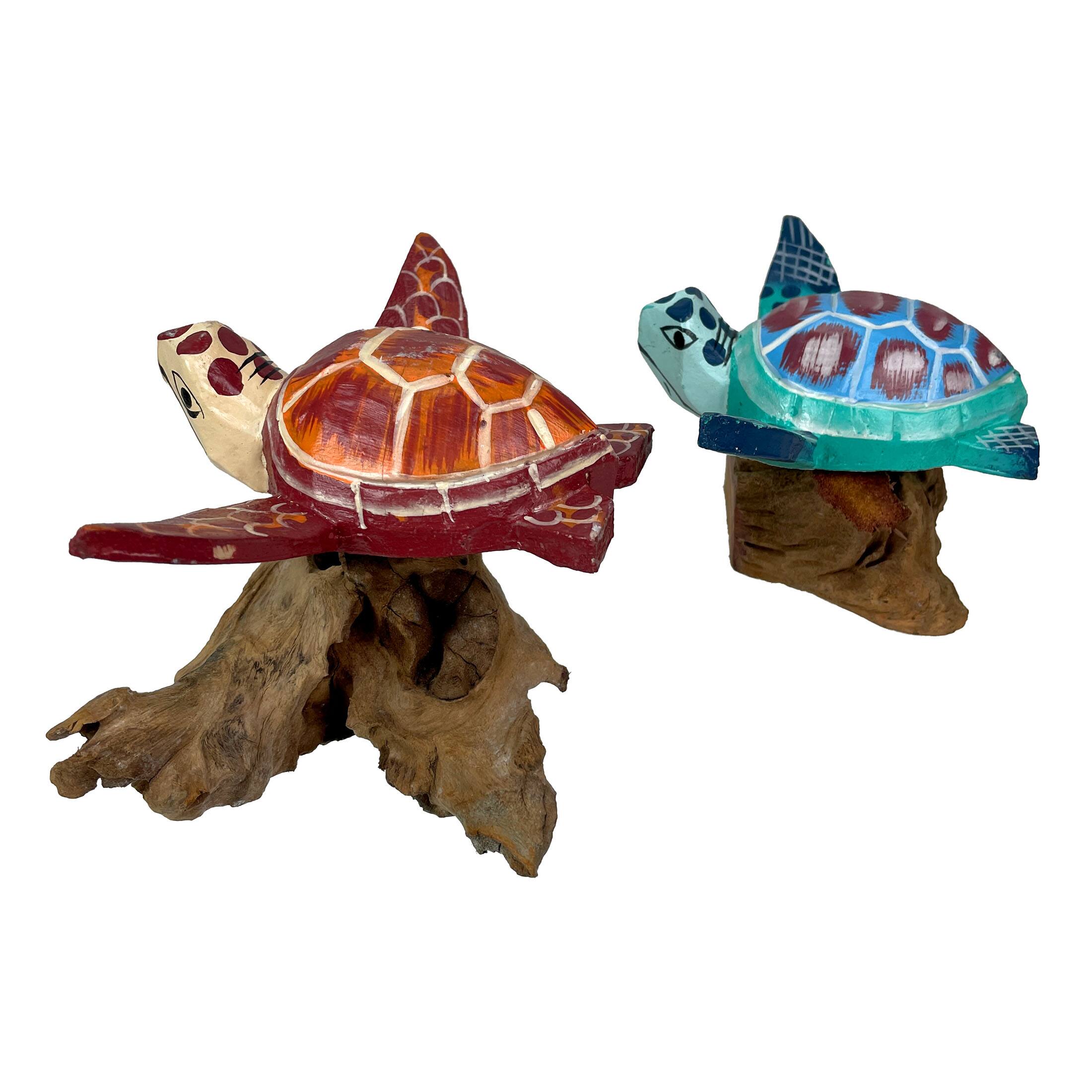 Alt View 9. Chesapeake Bay - Handcrafted Sea Turtle Sculptures Set of 2, Coastal Wood Art, Ocean Home Decor - Multicolored.