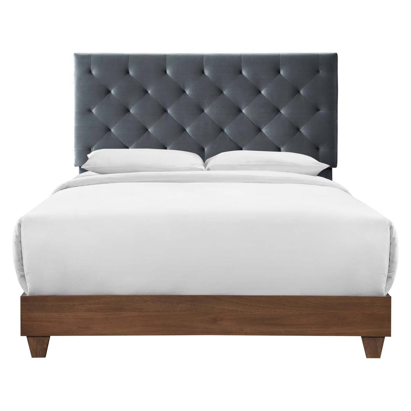 Angle. Modway - Lodge Wood Queen Platform Bed Frame - Brown.