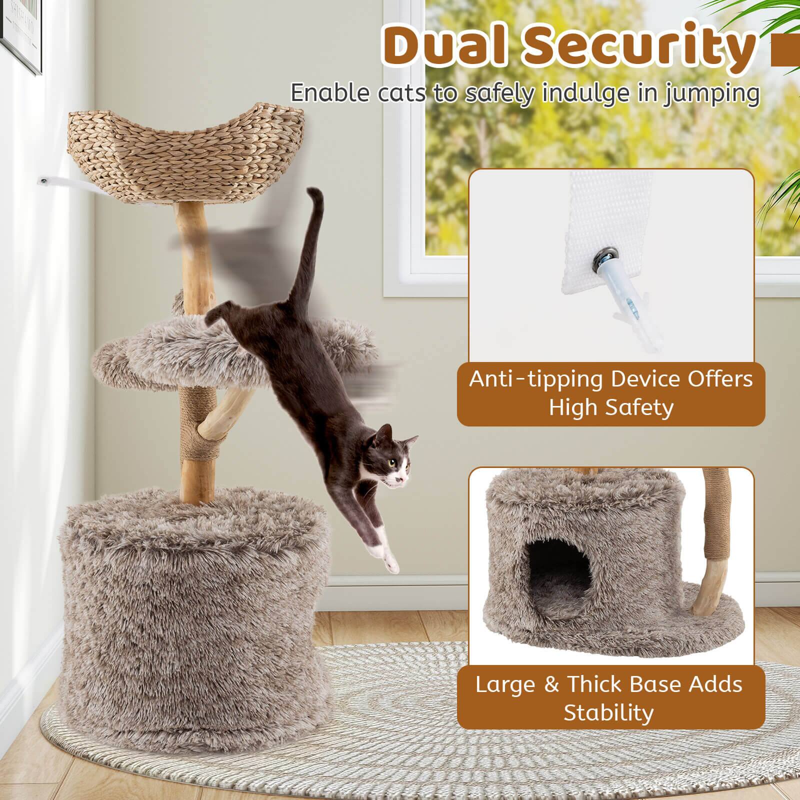 Dual Security  
Enable cats to safely indulge in jumping  

Anti-tipping Device Offers High Safety  

Large & Thick Base Adds Stability