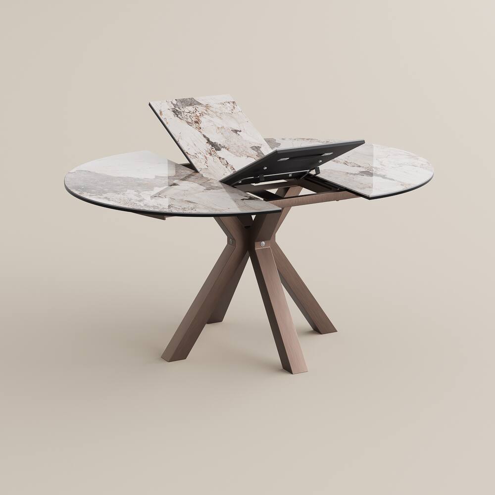Alt View 8. POVISON - 47"-63" Oval Extendable Dining Table for 4-6 People, Glossy Pandora Stone Top with Bronze Steel Base - Pandora.