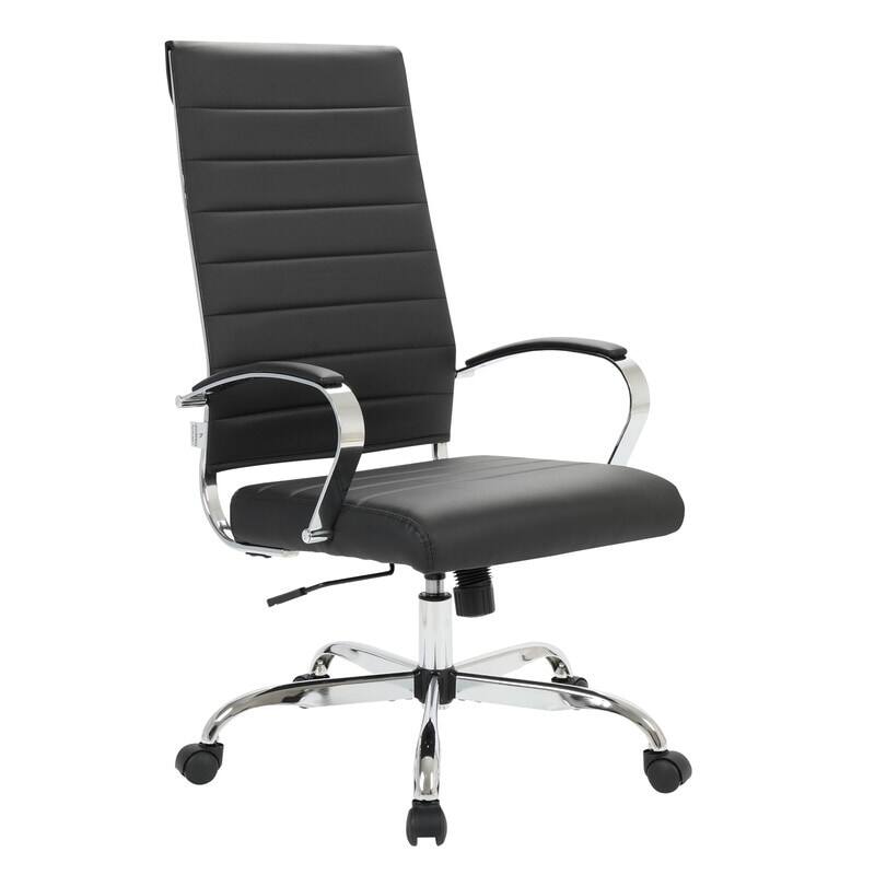 Front. LeisureMod - Benmar High Back Leather Office Chair with Adjustable Height, Swivel Base, Ergonomic Design Modern Conference Chair - Black.