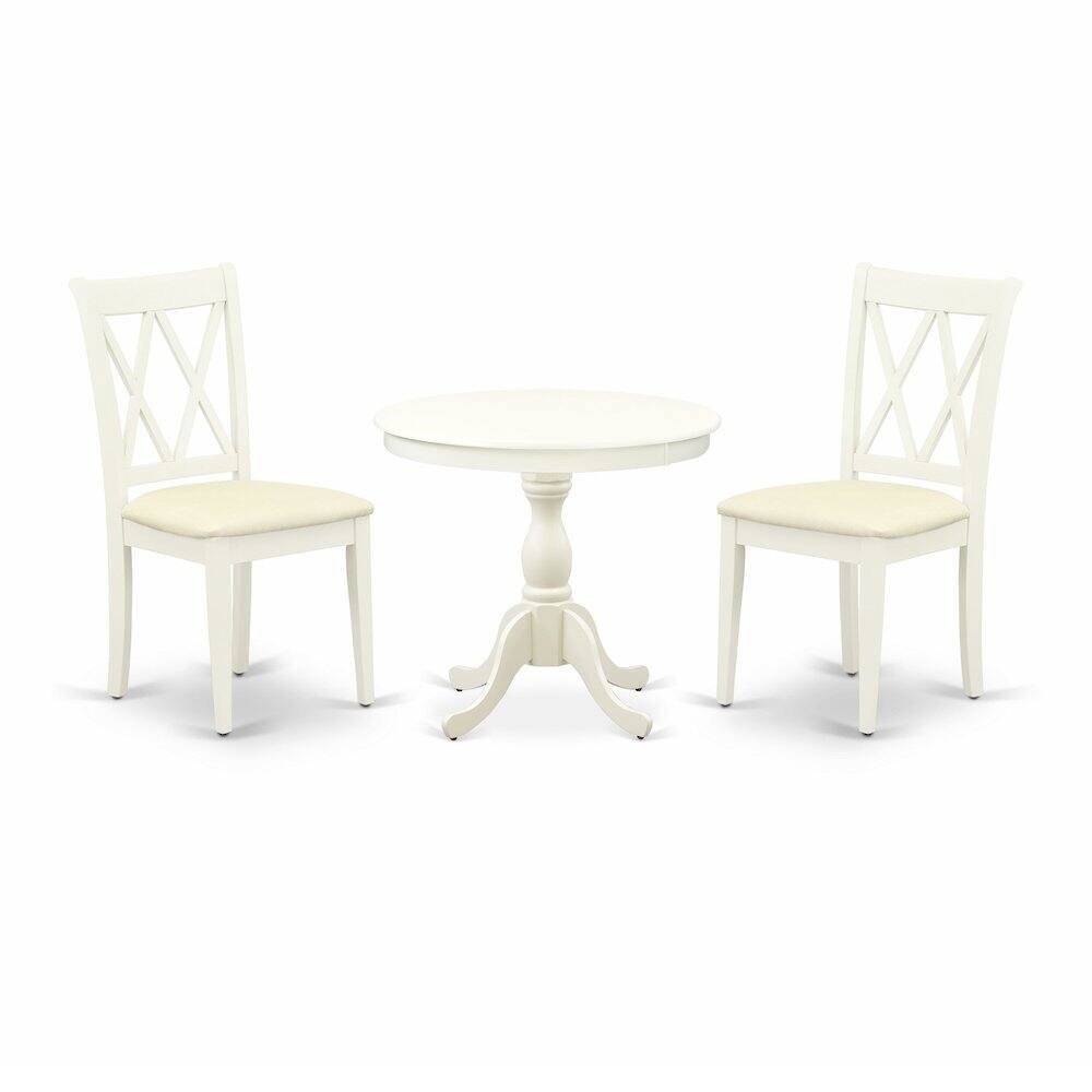 Angle. East West Furniture - East West Furniture 3 Piece Dinning Room Table Set Contains 1 Wood Table and 2 Linen White Dining Room Chairs with - Multi-Color.
