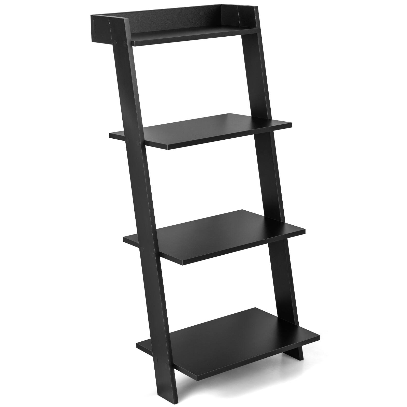 Sugift - 4-Tier Ladder Shelf with Solid Frame and Anti-toppling Device - Black