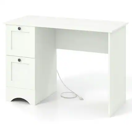 Front. Resenkos - Study Writing Desk, Computer Desk,43 Inch Computer Desk with Charging Station for Living Room-White - White.