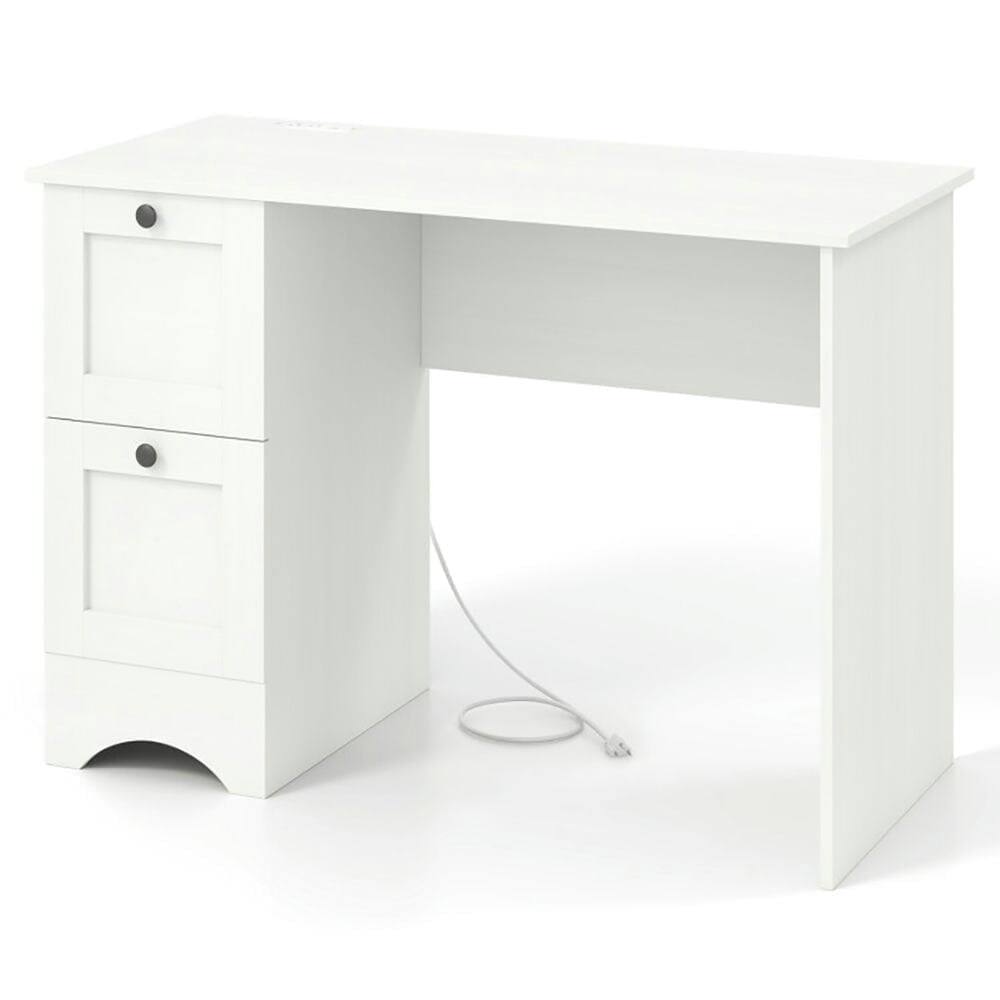 Front. Resenkos - Study Writing Desk, Computer Desk,43 Inch Computer Desk with Charging Station for Living Room-White - White.