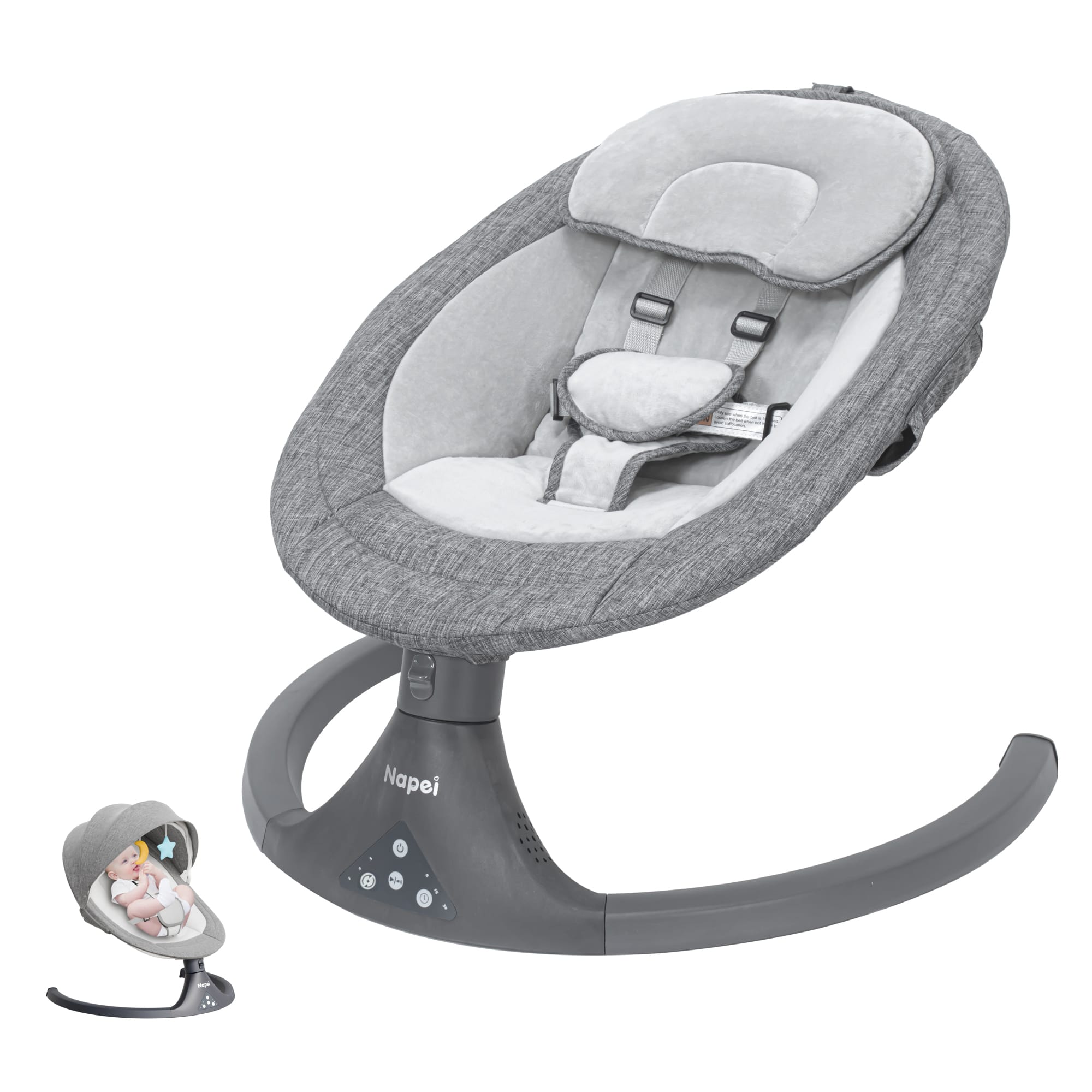 Front. Napei - Electric Baby Swings for Infants to Toddler,10 Music with Remote Control and Bluetooth,2 Seat Position,5 Swing Angles - gray.