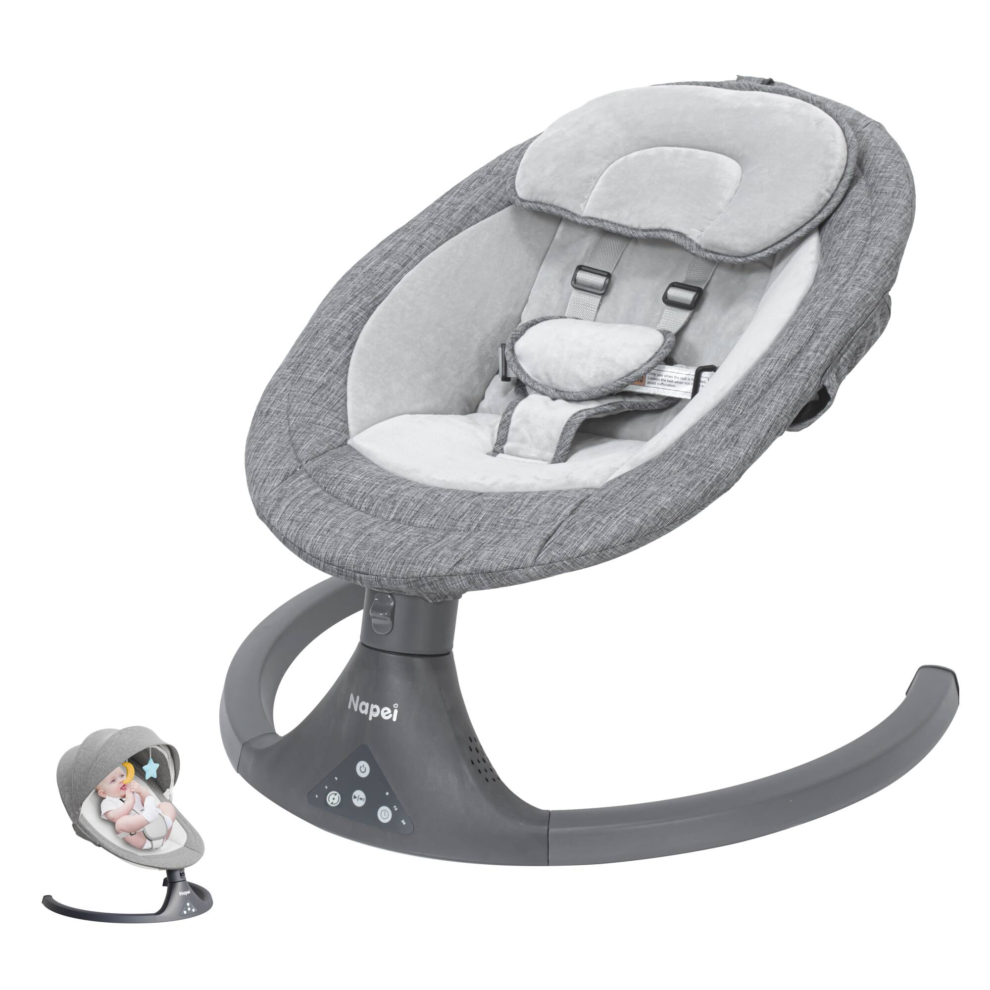 Napei - Electric Baby Swings for Infants to Toddler,10 Music with Remote Control and Bluetooth,2 Seat Position,5 Swing Angles - Gray