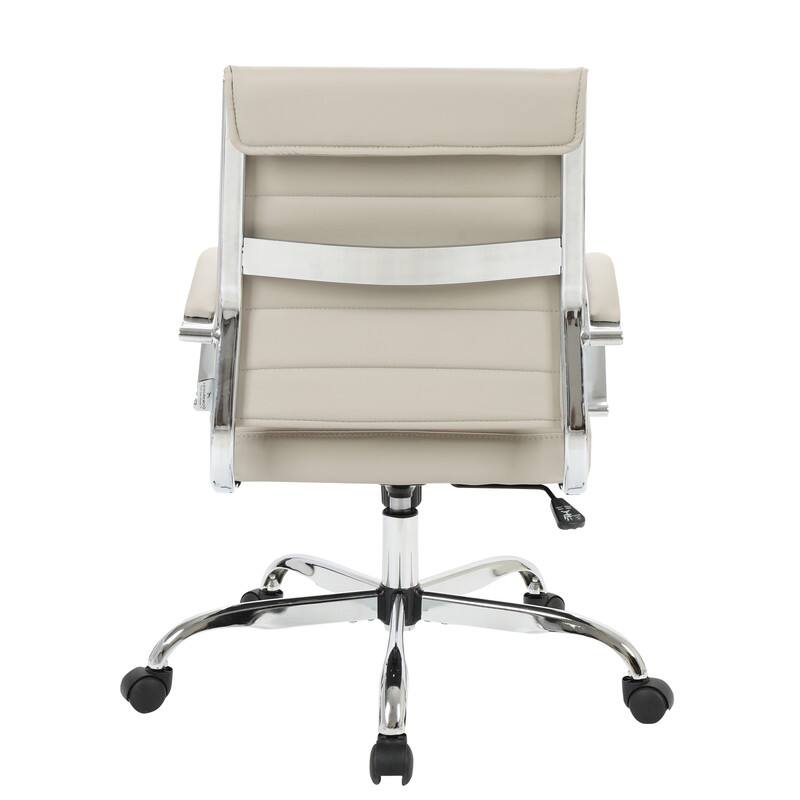 Alt View 6. LeisureMod - Set of 2 - Benmar Modern Leather Office Desk Chair with Ribbed Seat and Steel Frame Computer Chair - Tan.