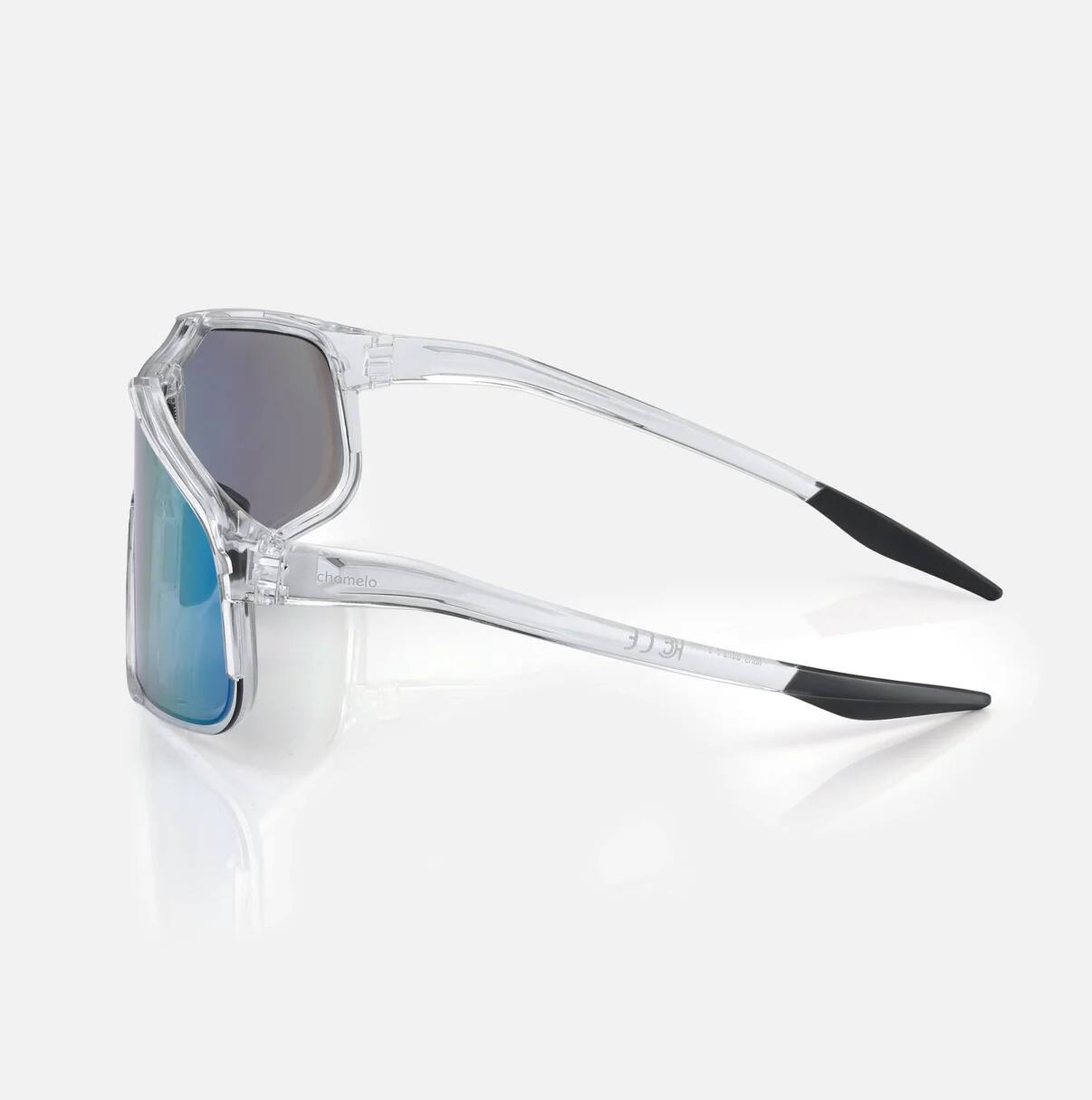 Back. Chamelo - Falcon - Sports Smart Glasses with Electrochromic Auto Tint - Obsidian frame | Alpha Blue lenses.