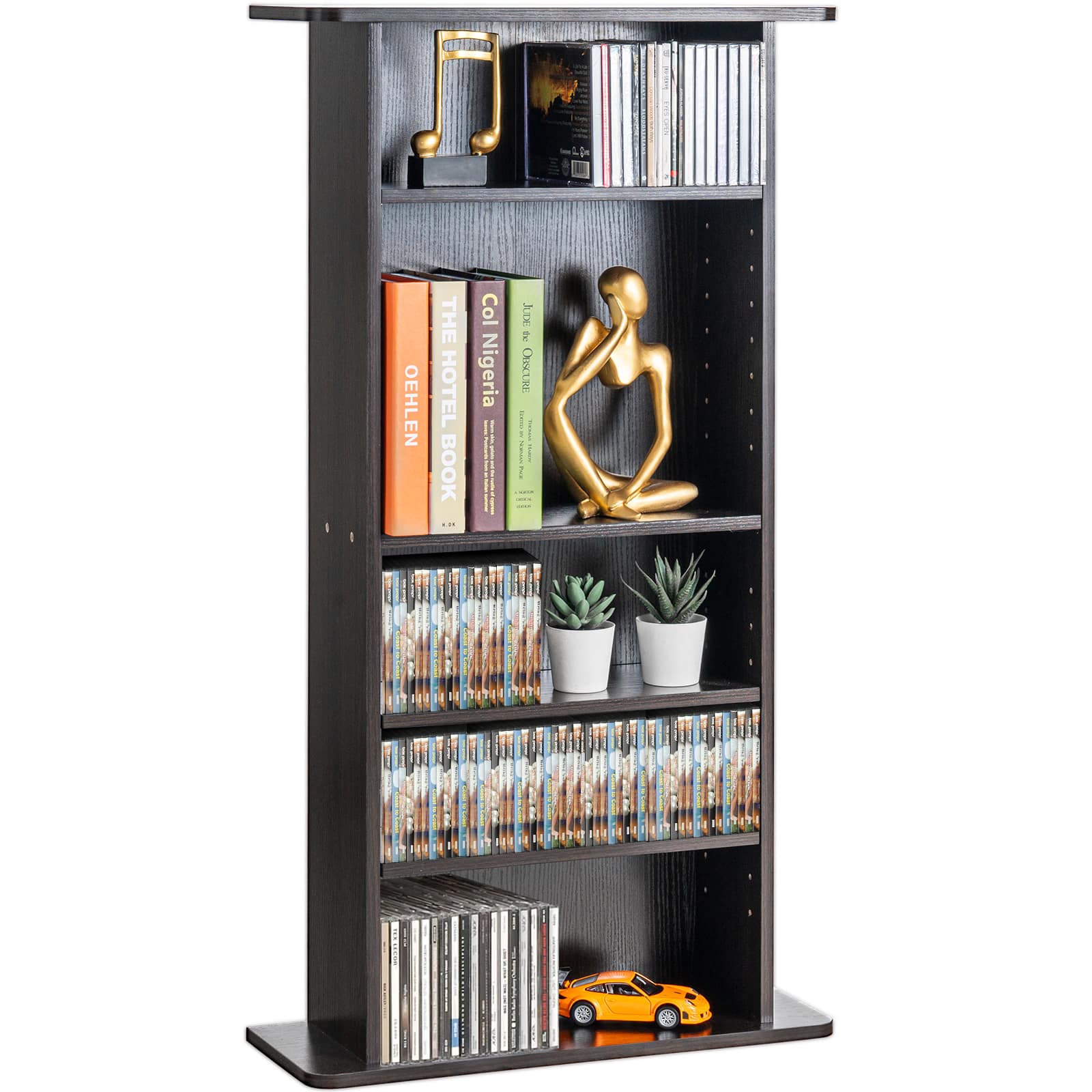 VEVOR - Media Storage Cabinet, 5-layer DVD Shelf Holds up to 240 CDs, Adjustable CD Shelves, Protects & Organizes Music, Movie - Espresso