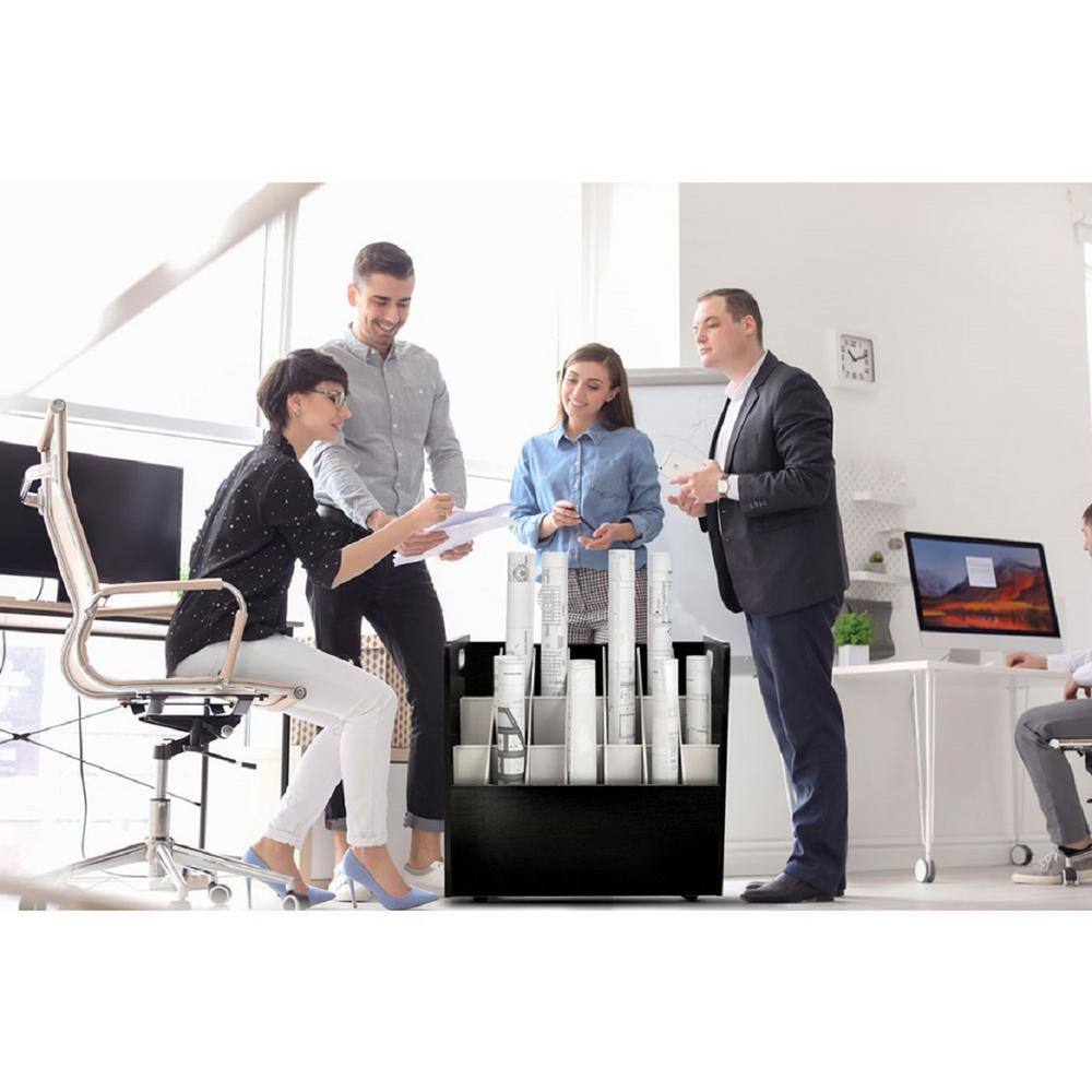 Alt View 2. AdirOffice - Wood 21-Slot Portable Roll File Cart - Black.