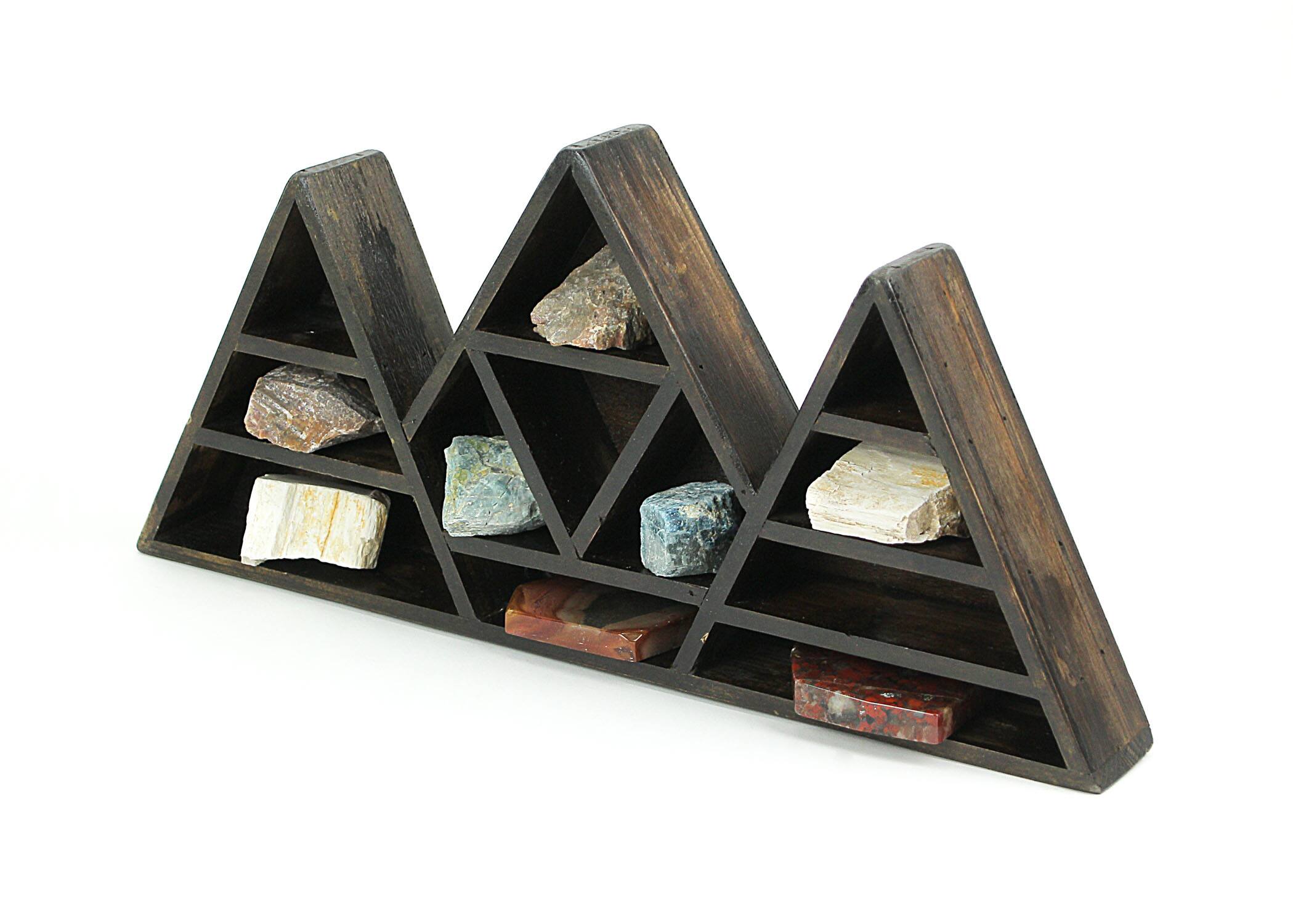 Alt View 1. Zeckos - Dark Brown Wooden Geometric Triangle Crystal Display Shelf 16.5 x 7.75 x 2 inch - Brown.