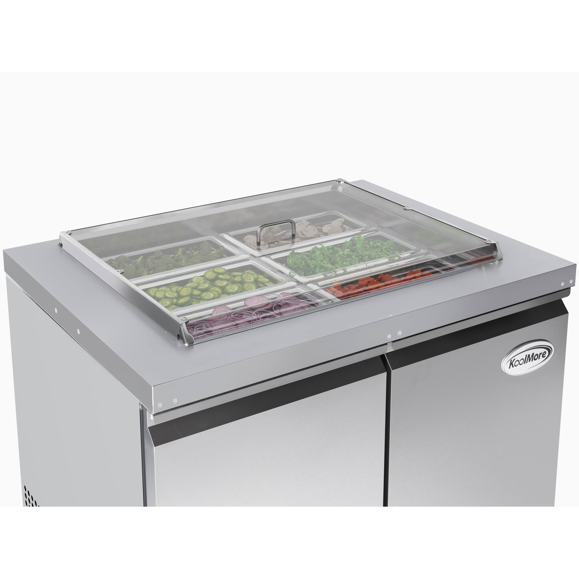 Back. Koolmore - 36 in.  Refrigerated Prep Station Cold Table, Stainless-Steel Refrigerator with 6-Pan (Not Included) with Cover Capacity - Stainless-Steel.