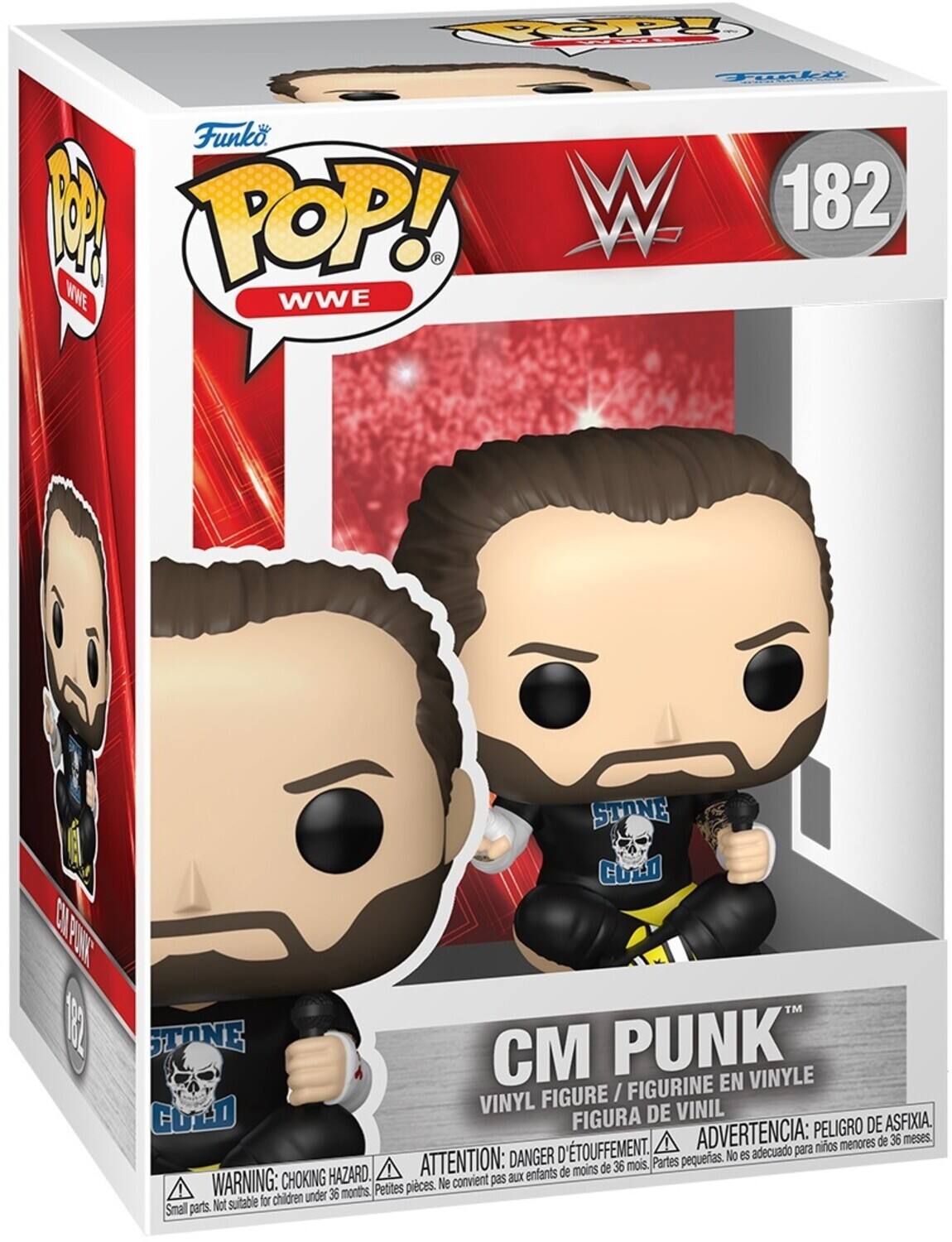 Funko POP! WWE 182 CM PUNK FIGURINE EN VINYLE VINYL FIGURE I COTD FIGURA DE VINIL ASFIXIA. ADVERTENCIA: PELIGRO DE menores de 36 meses. D'TOUFFEMENT. adecuado para nios DANGER pequeras. No es HAZARD. ATTENTION: aux enfants de moins de 36 mois. Partes WARNING: CHOKING Petites pieces. Ne convient pas children under 36 months, Not suitable for Small parts.