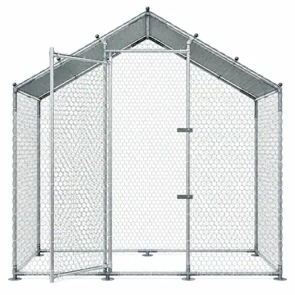 Front. RYHNUYNE - Large Metal Chicken Coop, 6.6 x 3.3 x 6.6 ft Walk-in Run, Spire Roof, Waterproof Cover, Outdoor Backyard.