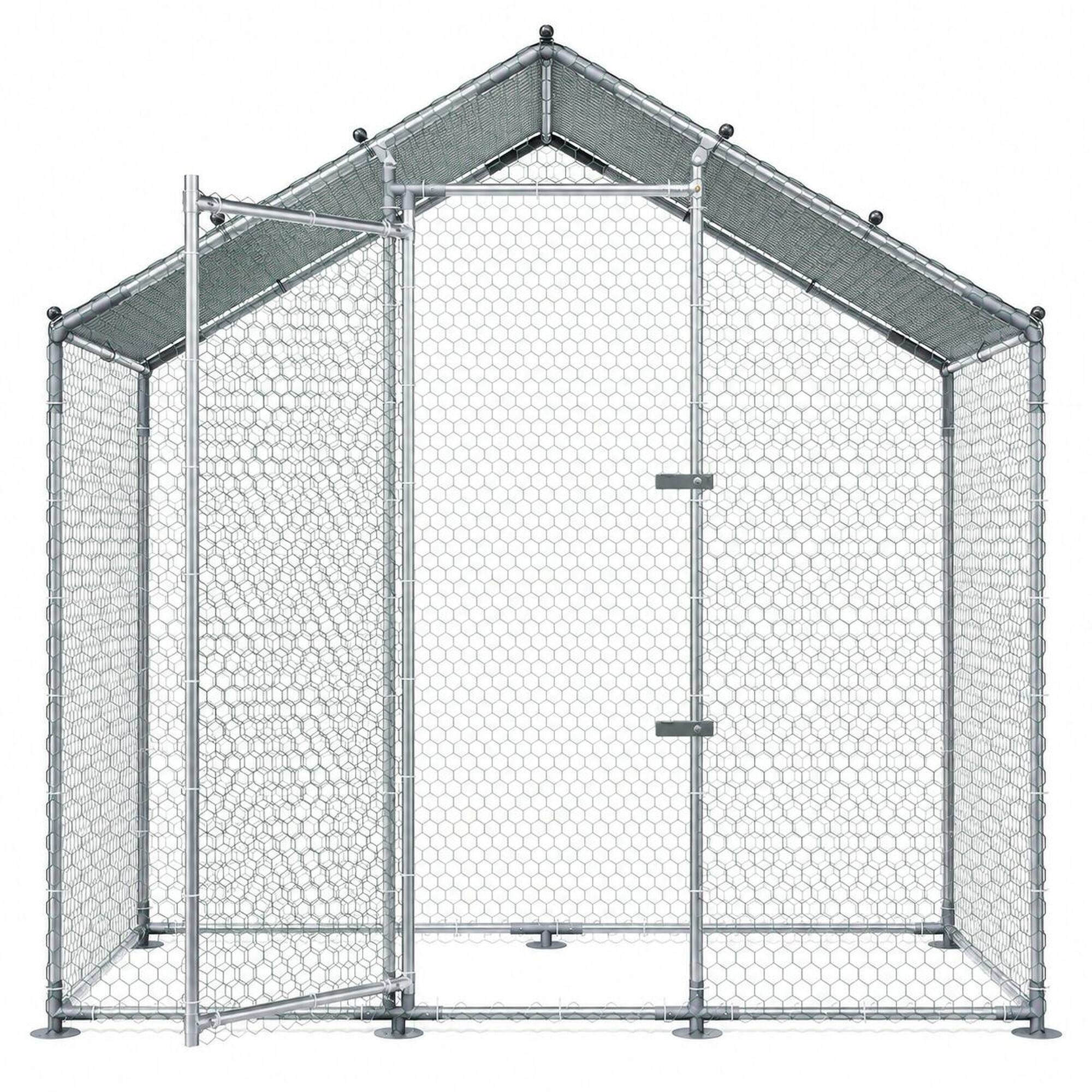 Front. RYHNUYNE - Large Metal Chicken Coop, 6.6 x 3.3 x 6.6 ft Walk-in Run, Spire Roof, Waterproof Cover, Outdoor Backyard.