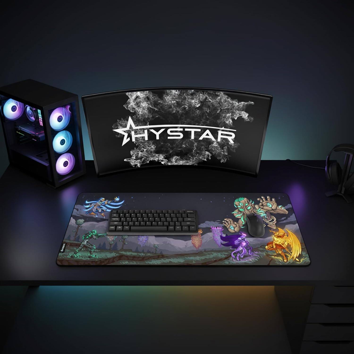 Alt View 5. Hystar - Terraria Extended Gaming Mouse Pad | XXL 36" x 16" | Waterproof Surface, Smooth Polyester, and Rubber Base - Moon Lord.