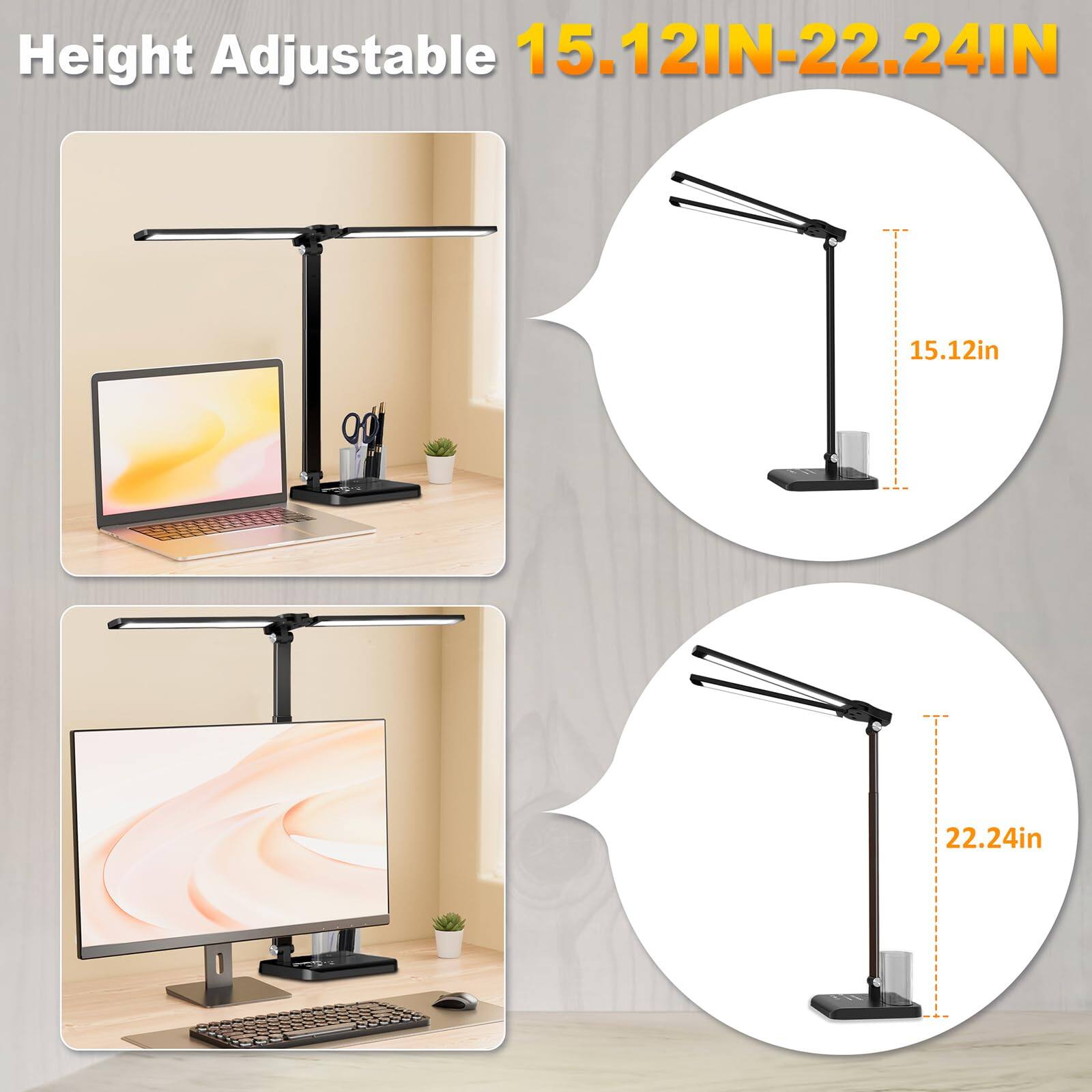 Height Adjustable 15.12IN-22.24IN