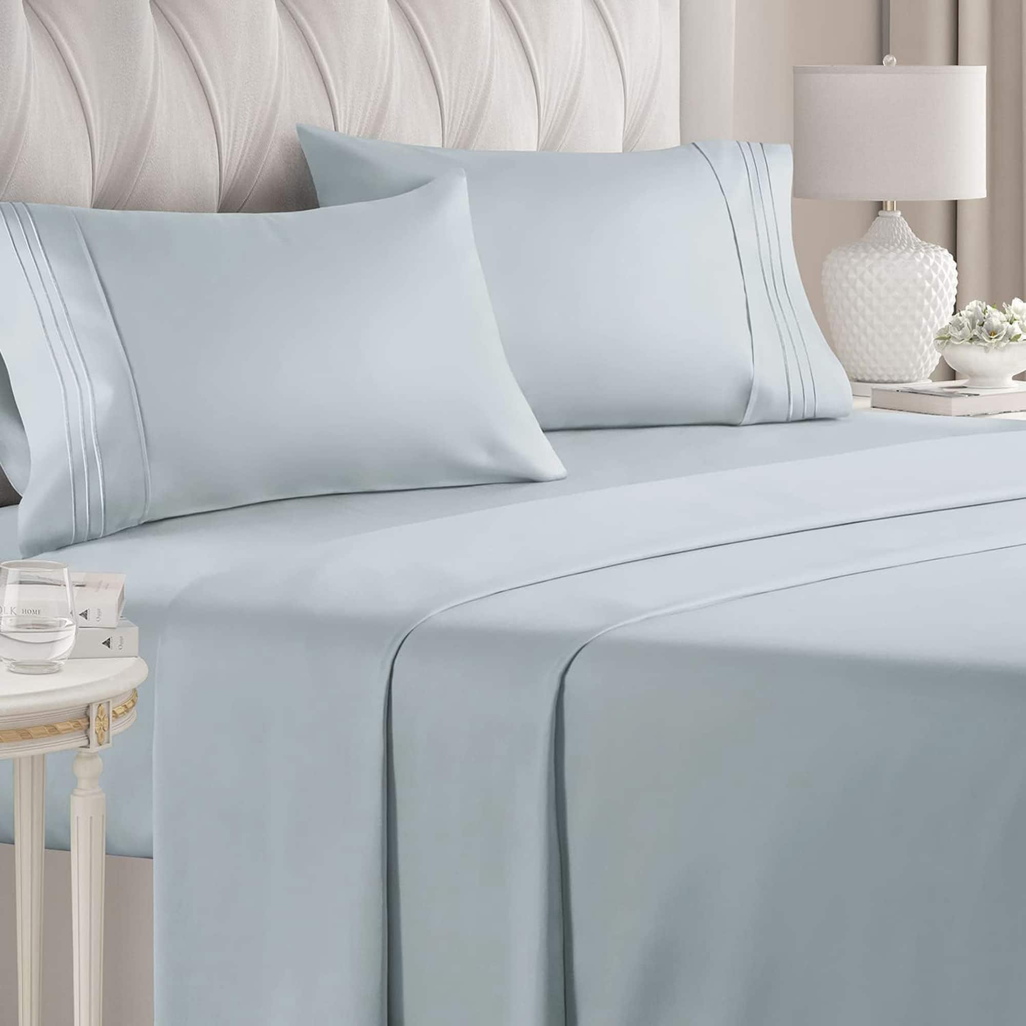 Front. CGK Linens - Luxury Soft 4 Piece Solid Bed Sheet Set - Deep Pocket Fits 8"-16" Mattresses - Queen - Sky Blue.