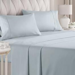 CGK Linens - Luxury Soft 4 Piece Solid Bed Sheet Set - Deep Pocket Fits 8"-16" Mattresses - Queen - Sky Blue