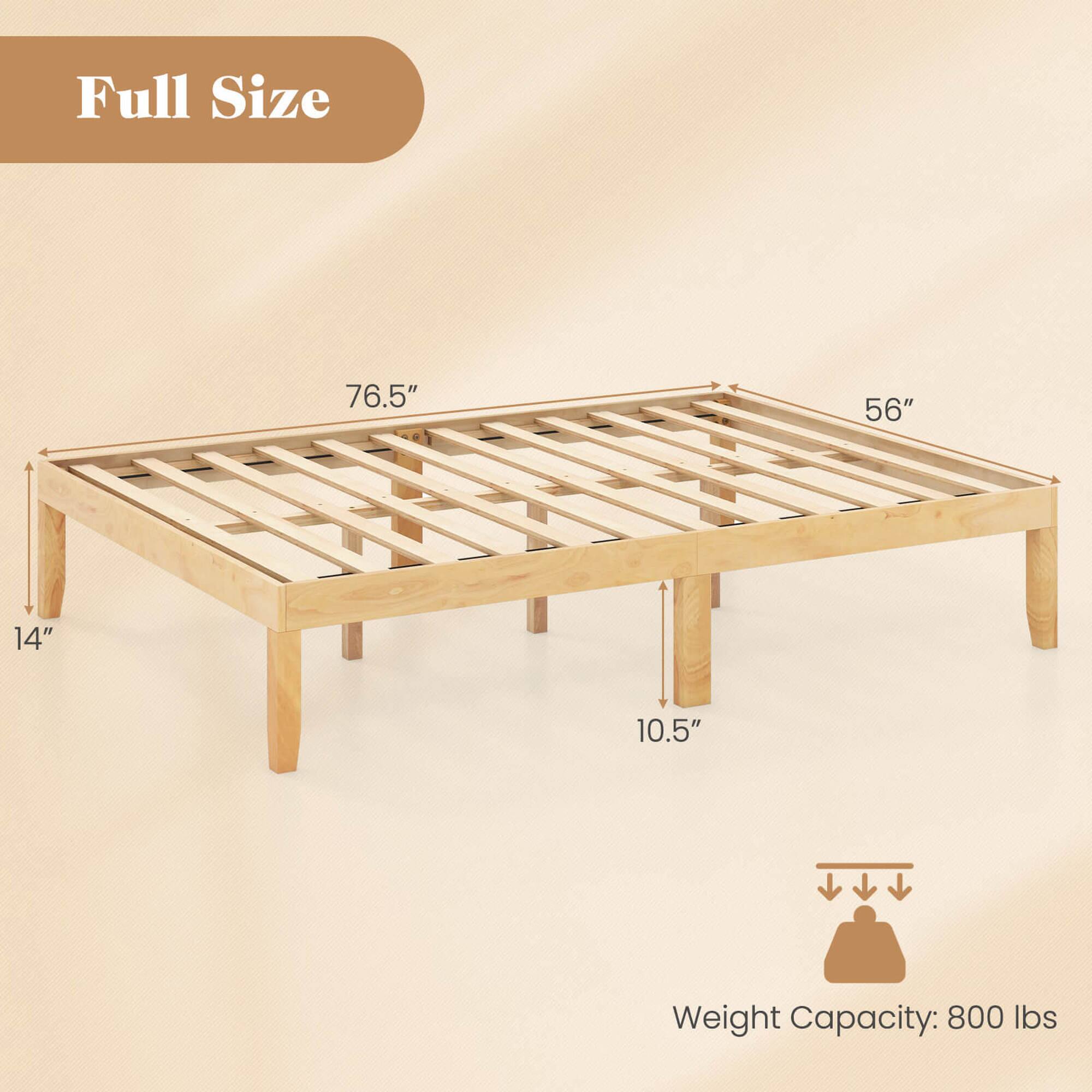 The text on the image reads: "Full Size 76.5" 56" 14" 10.5" Weight Capacity: 800 Ibs."