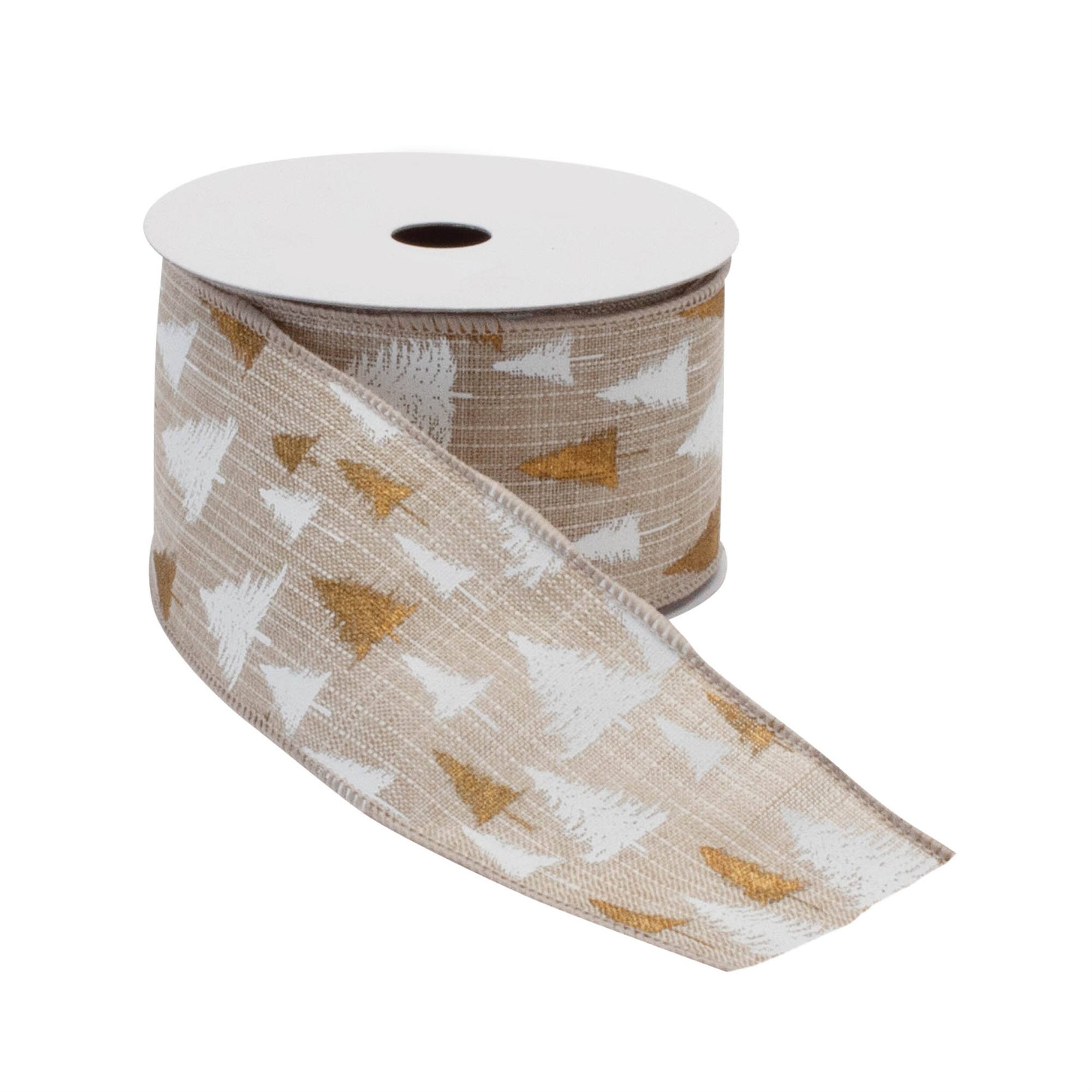 Angle. BreeBe - Red and White Pine treet Wired Ribbon (Set of 2) - Beige, Red, White.