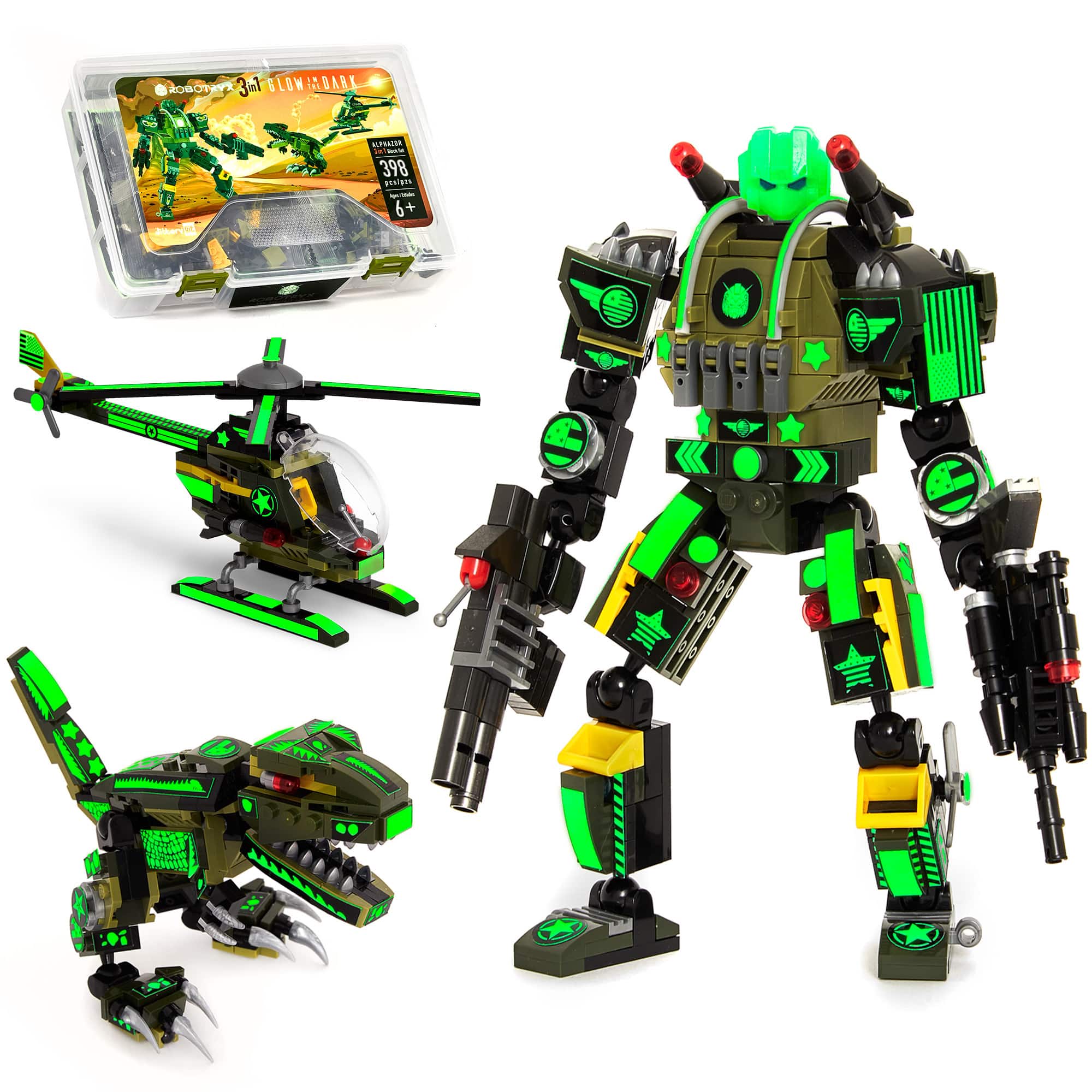 JitteryGit - Glow in The Dark Army Robot 3-in-1 Set (398 Pc) AlphaZor