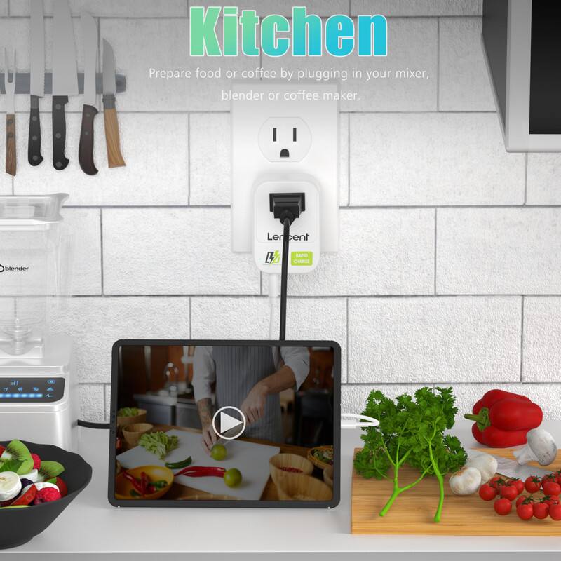 Kitchen  
Prepare food or coffee by plugging in your mixer, blender or coffee maker.