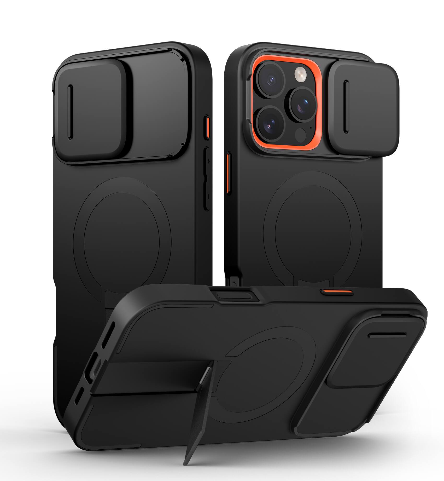 Front. SURITCH - Bumper Case for iPhone 16 Pro Max with Camera Cover, Compatible with MagSafe,Kickstand, Shockproof Slim Protective Cover - Aurora Black.