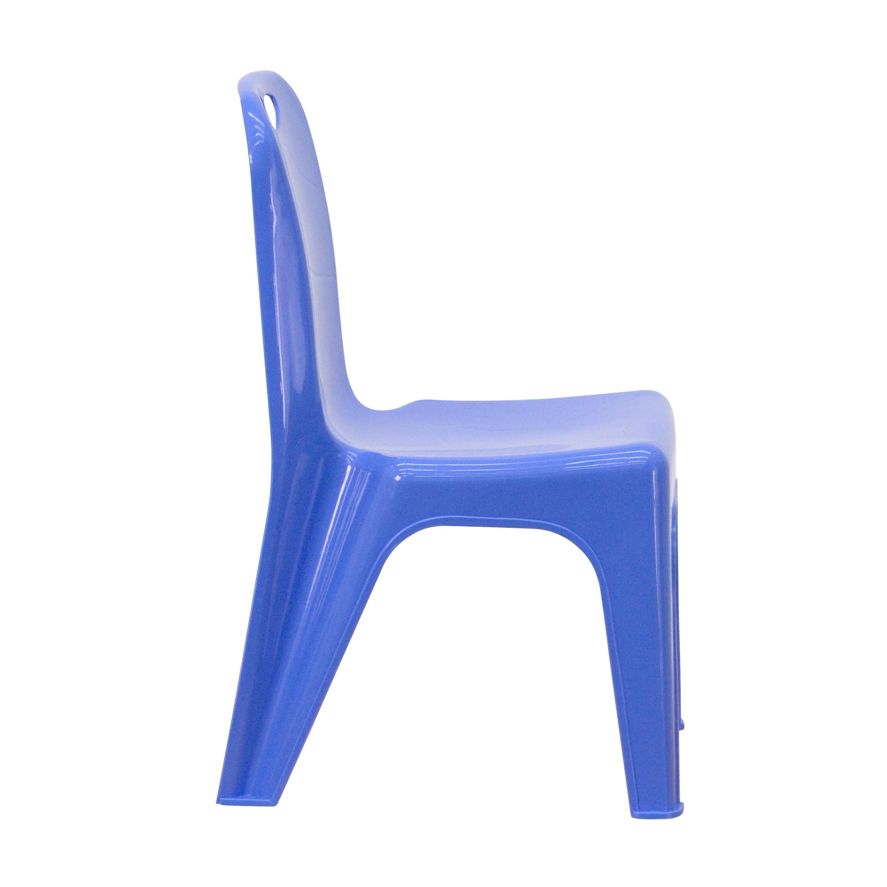 Alt View 7. Emma + Oliver - 2 Pack Plastic Stackable School Chair with Carrying Handle and 11"H Seat - Blue.