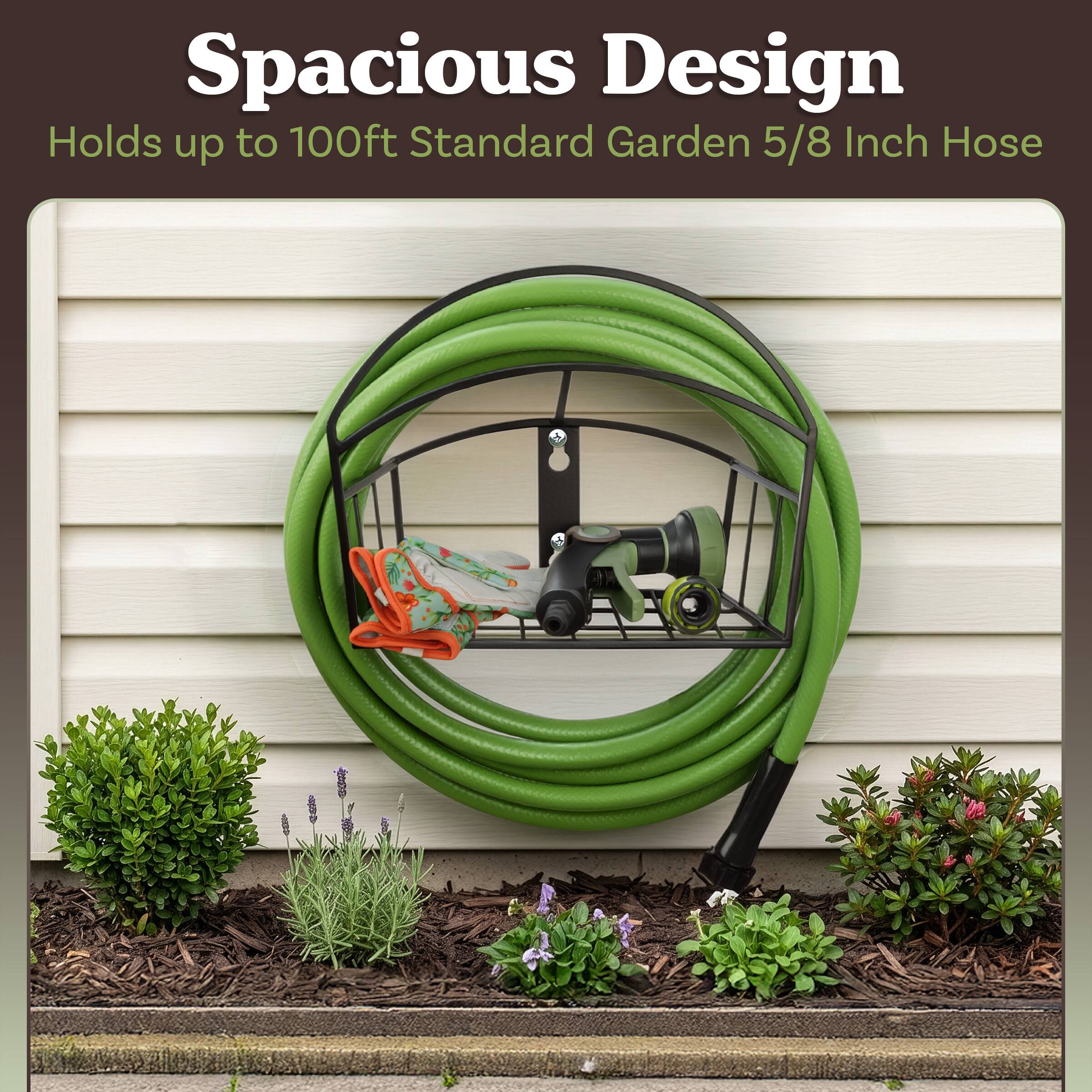 Spacious Design  
Holds up to 100ft Standard Garden 5/8 Inch Hose