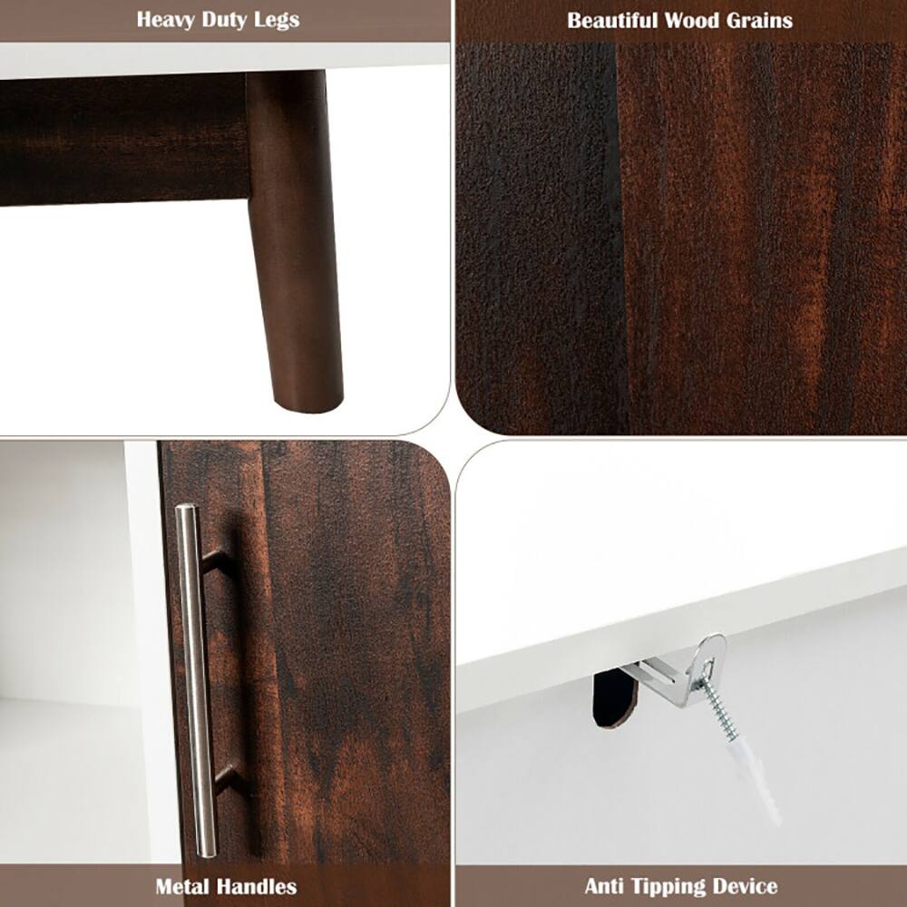 Heavy Duty Legs  
Beautiful Wood Grains  
Metal Handles  
Anti Tipping Device