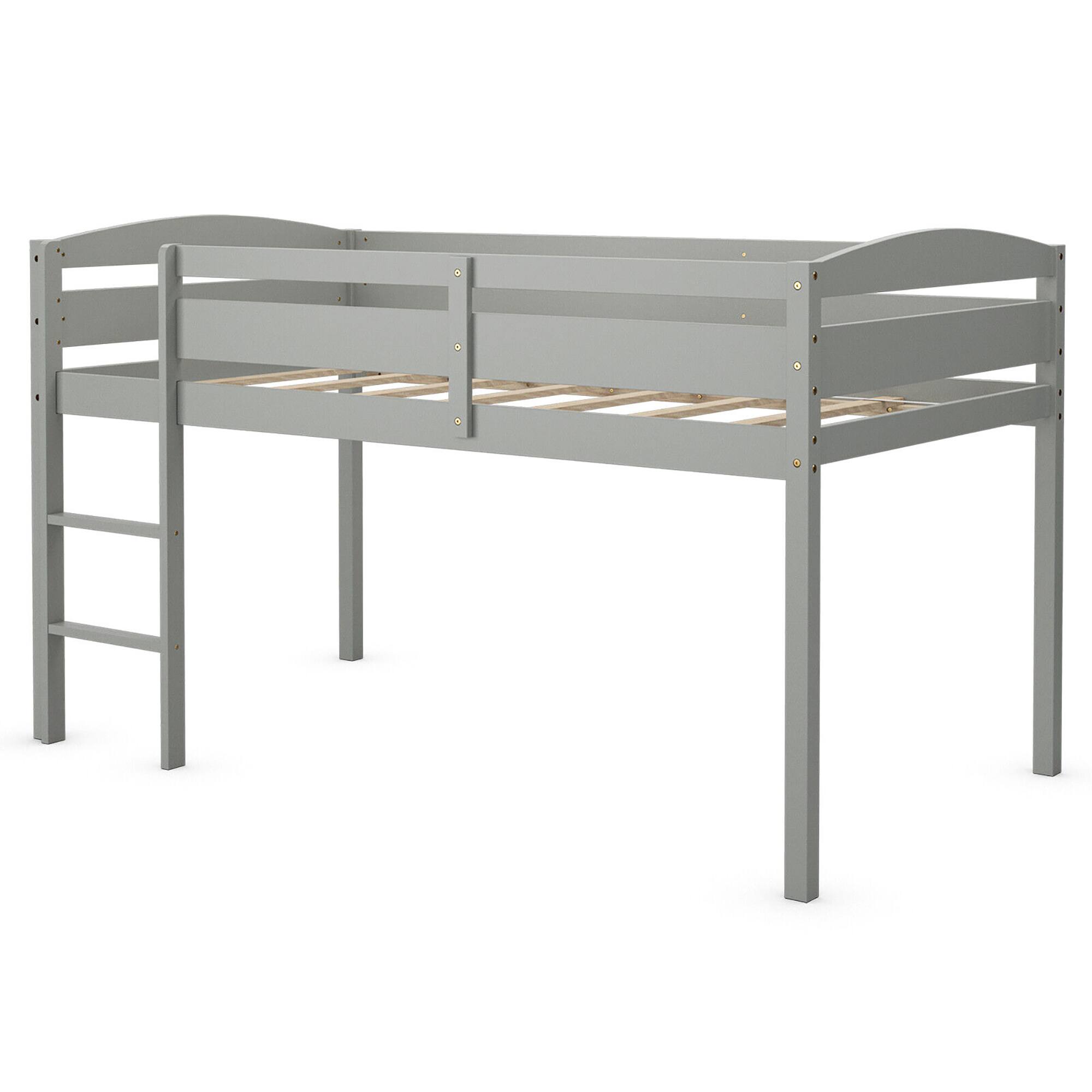Alt View 4. Gymax - Gymax Twin Size Loft Bed Wooden Slats Support Loft Bed Frame w/ Ladder & Guardrails Grey - Grey.