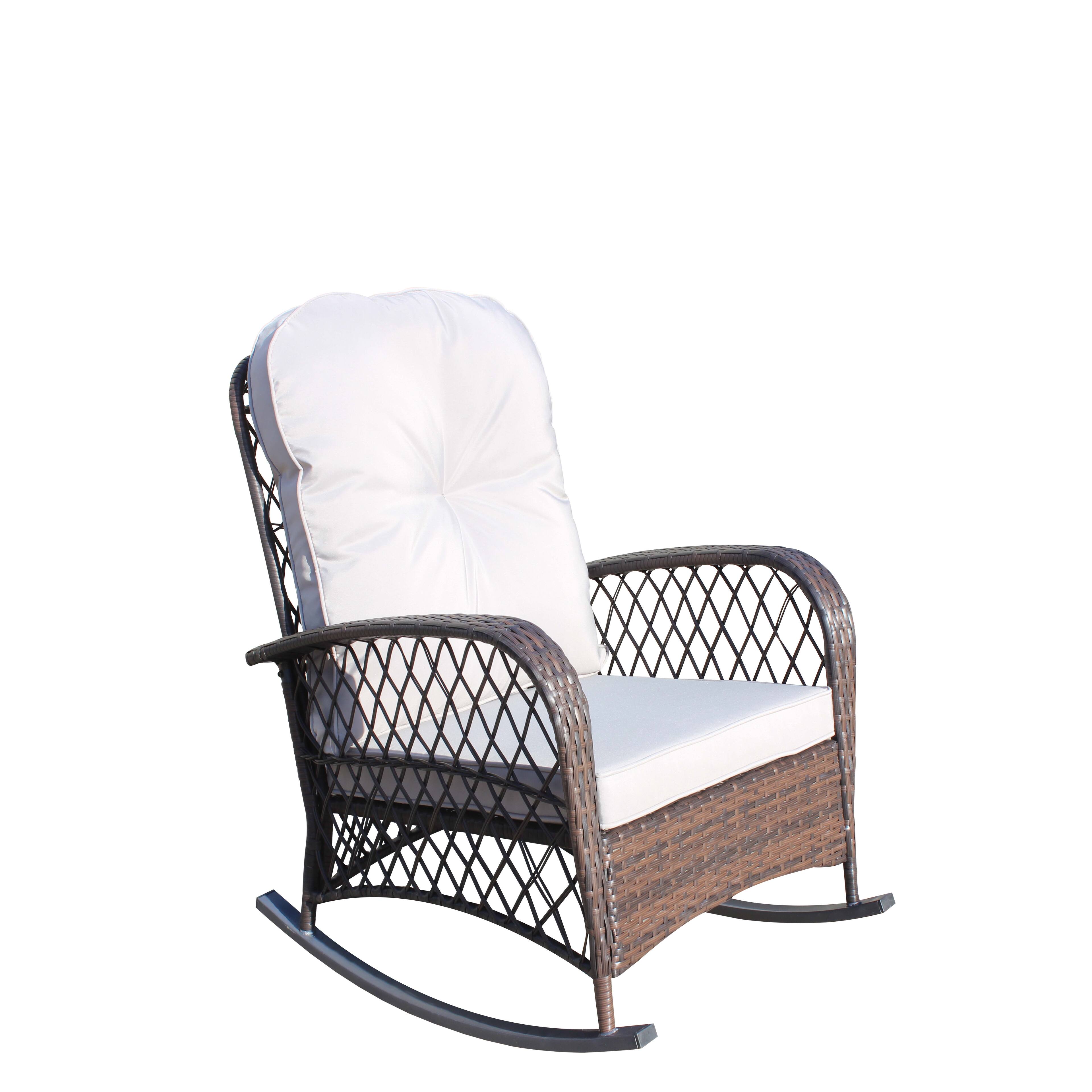 Alt View 10. Tiramisubest - Outdoor Wicker Rocking Chair with Wide Seat,Steel Frame & Thick Cushion for Patio,Garden,Backyard,Grey Cushion - Brown+Gray.