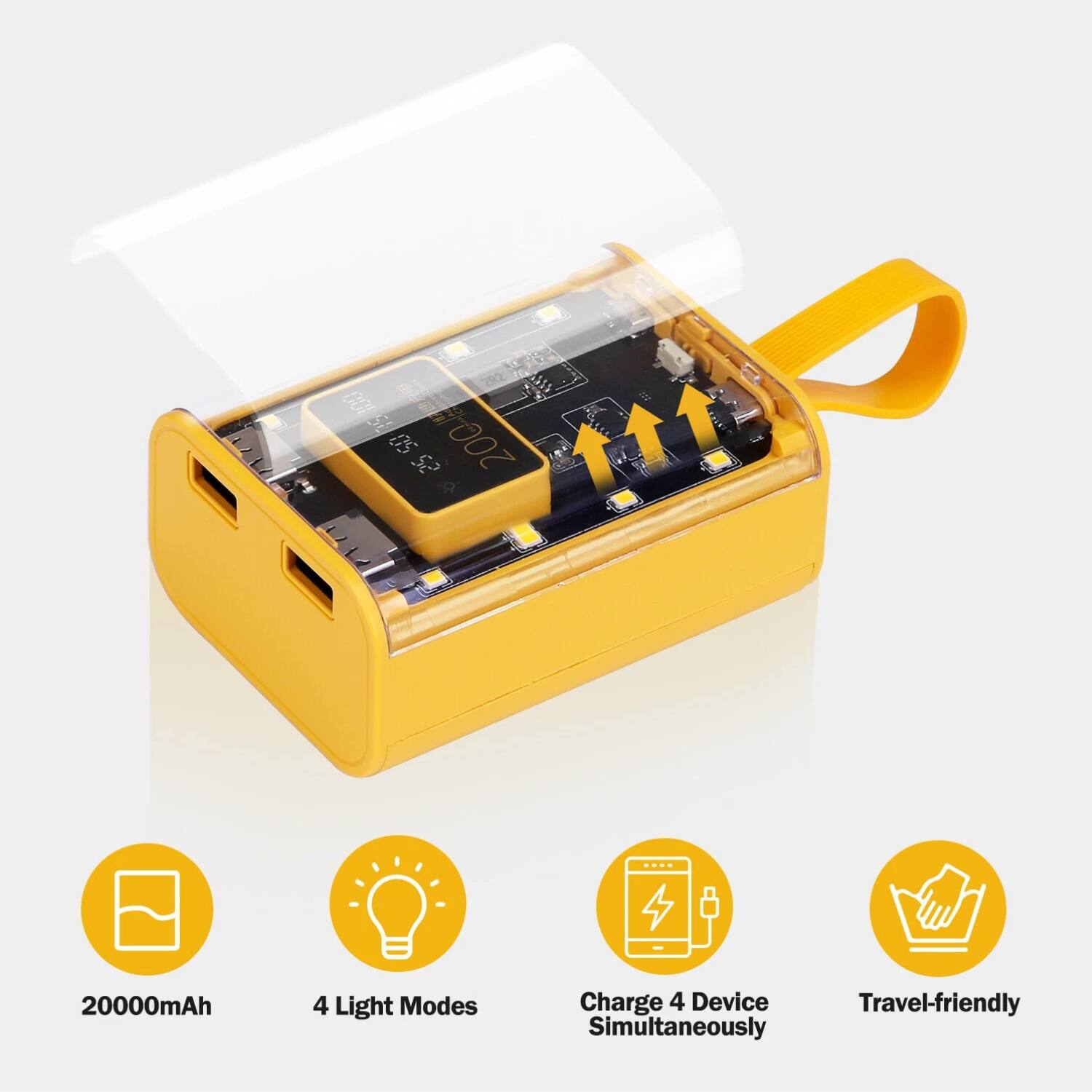 290 D01  
56 5005.52 OS  
20000mAh  
4 Light Modes  
Charge 4 Device Simultaneously  
Travel-friendly