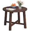 Front. Costway - Costway 1 PCS Outdoor Side Table with Solid Wood Structure Small Round Coffee Table for Garden - Brown.