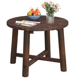 Costway - 1 PCS Outdoor Side Table with Solid Wood Structure Small Round Coffee Table for Garden - Brown