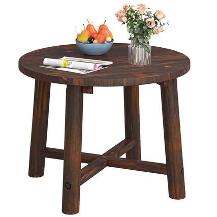 Front. Costway - Costway 1 PCS Outdoor Side Table with Solid Wood Structure Small Round Coffee Table for Garden - Brown.