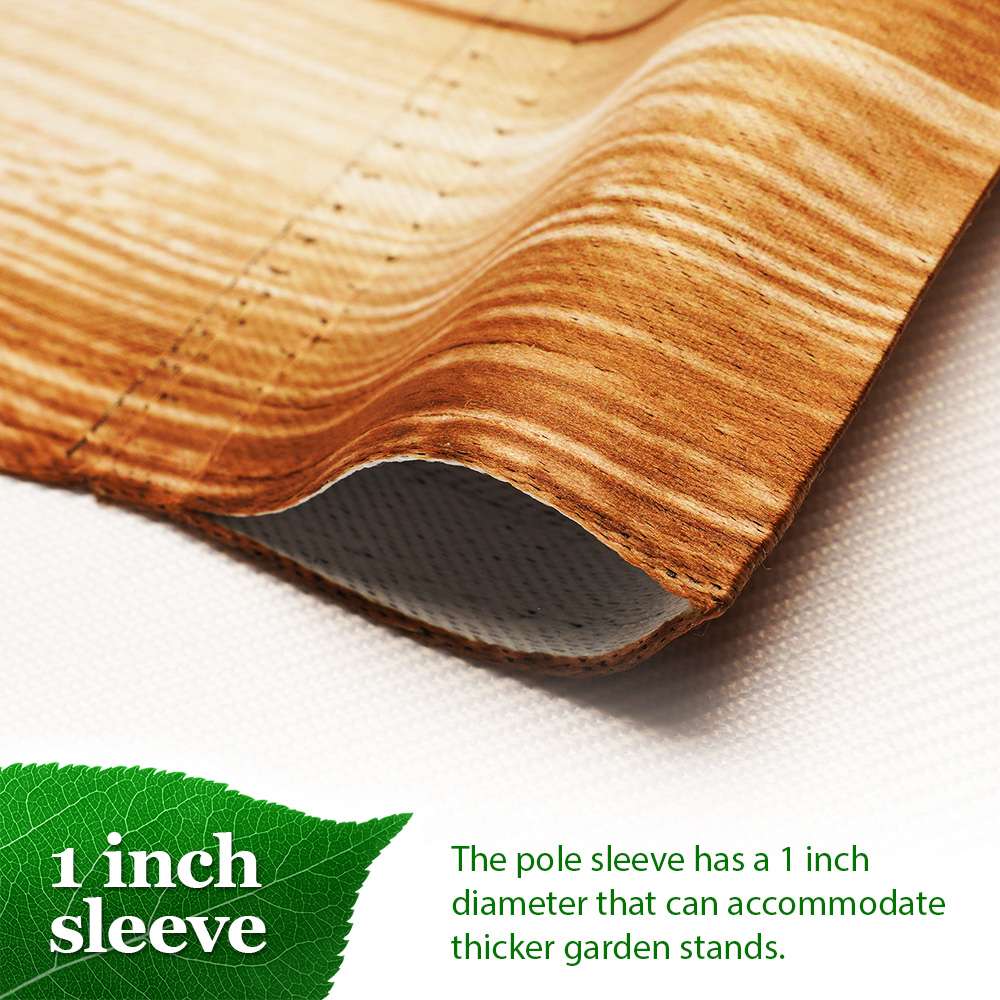 1 inch sleeve

The pole sleeve has a 1 inch diameter that can accommodate thicker garden stands.