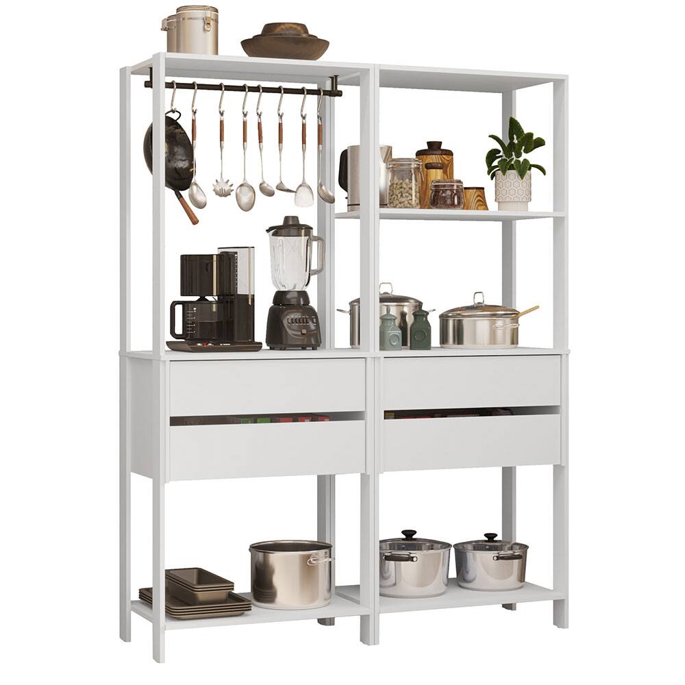 Angle. Madesa - Madesa Kitchen Pantry Storage Rack with 4 Drawers, 5 Shelves and Hanging Space 55"L - White - White.