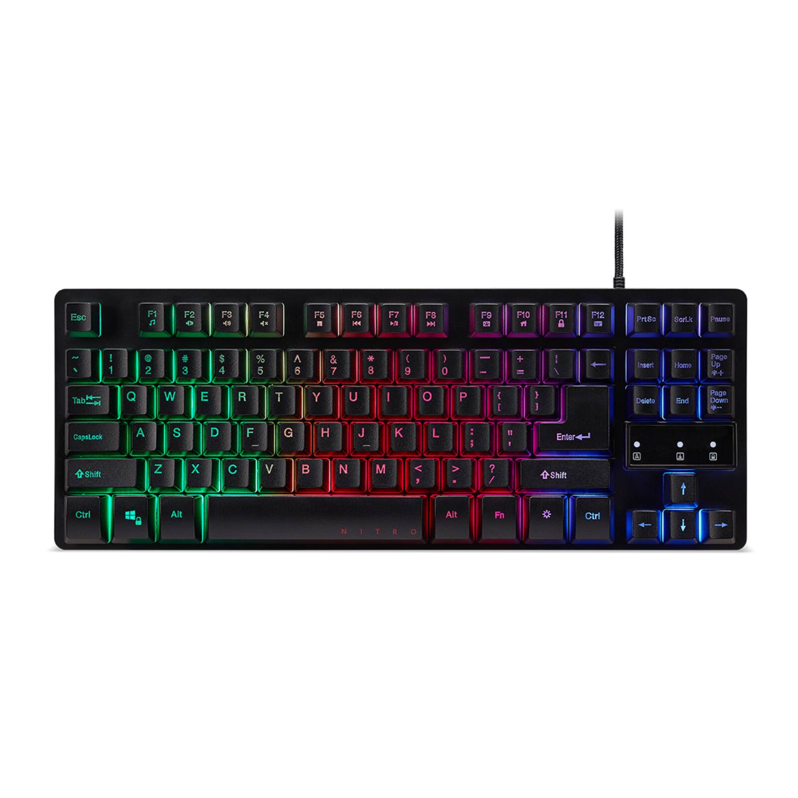 Esc F1 F2 F3 F4 F5 F6 F7 F8 F9 F10 F11 F12 PrtScn ScrLk Pause

1 2 3 4 5 6 7 8 9 0 - = Backspace

Tab Q W E R T Y U I O P [ ] \

CapsLock A S D F G H J K L ; ' Enter

Shift Z X C V B N M , . / Shift

Ctrl Fn Alt Spacebar Alt Ctrl

Home Page Up Down Left Right

Insert Delete End Page Up Page Down

NITRO