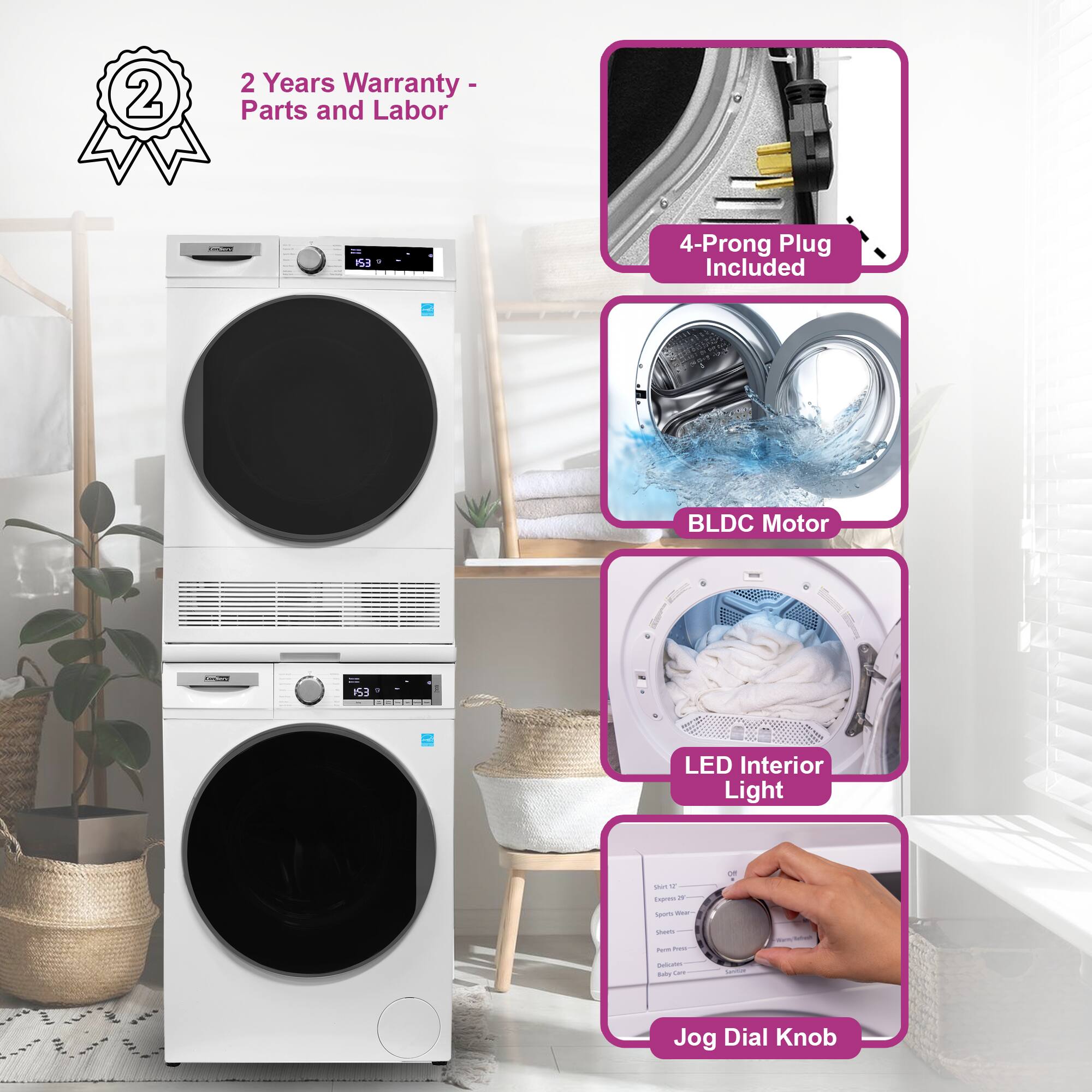 2 Years Warranty - Parts and Labor

4-Prong Plug Included

BLDC Motor

LED Interior Light

Jog Dial Knob