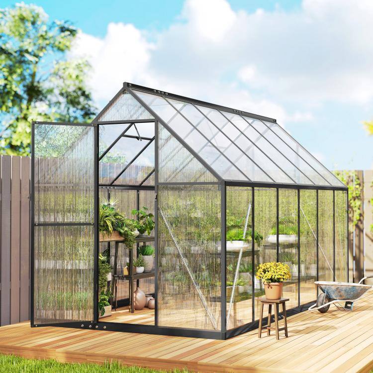 Alt View 9. PULUZ - Polycarbonate Greenhouse with Swing Door and Two Adjustable Roof Vents, Aluminum Walk-in Greenhouse, 11x6 ft - Black.