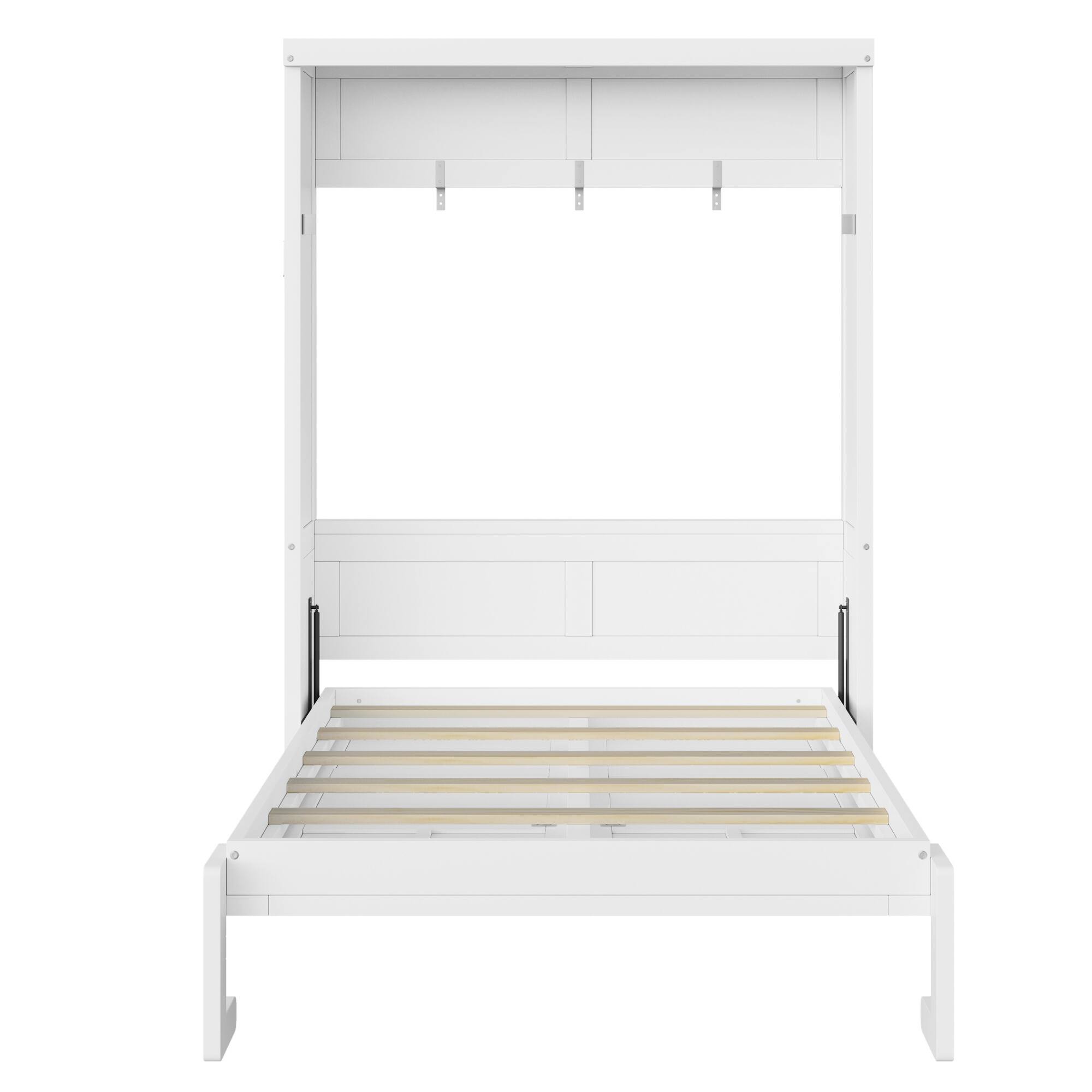 Back. Whisen - Twin Size Murphy Bed with Cabinet, Wood & MDF Foldable Guest Bed, Space-Saving Furniture - White.