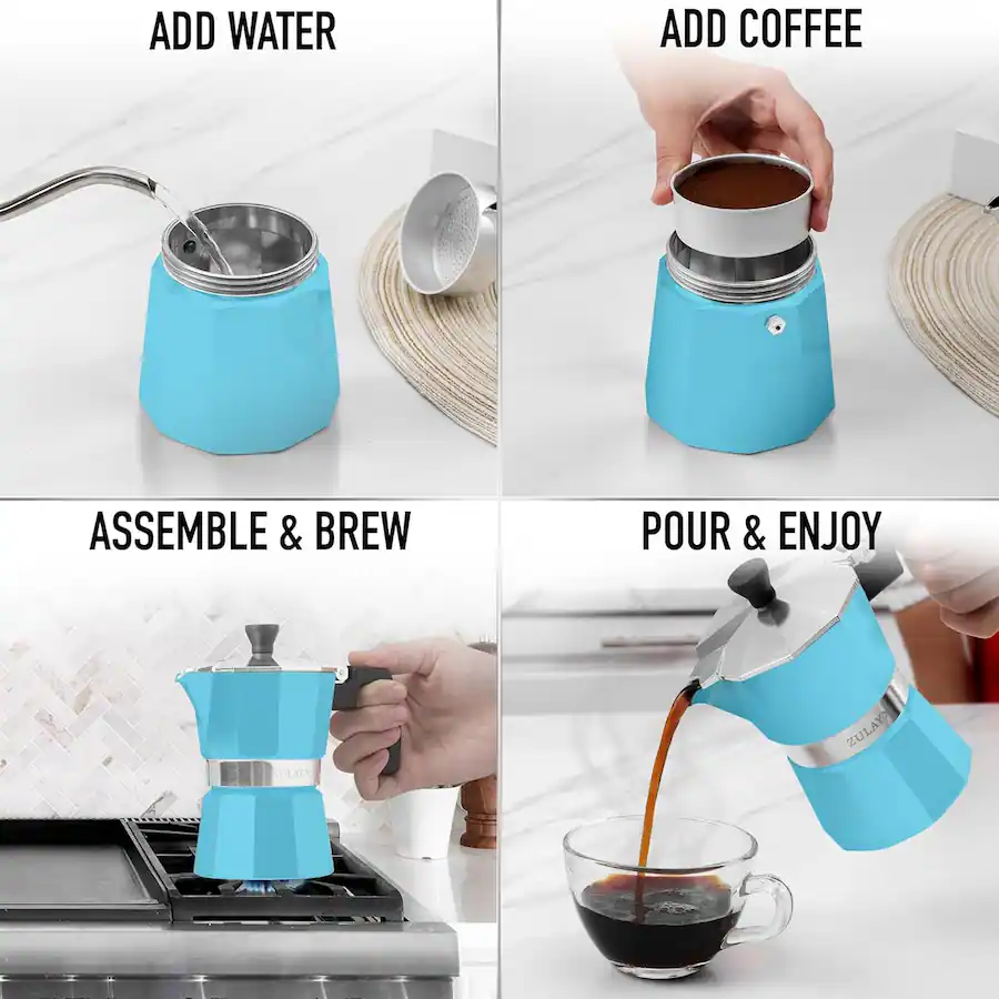 Zulay Kitchen Stovetop Espresso Maker Moka Pot 6 Espresso Cups Light ...